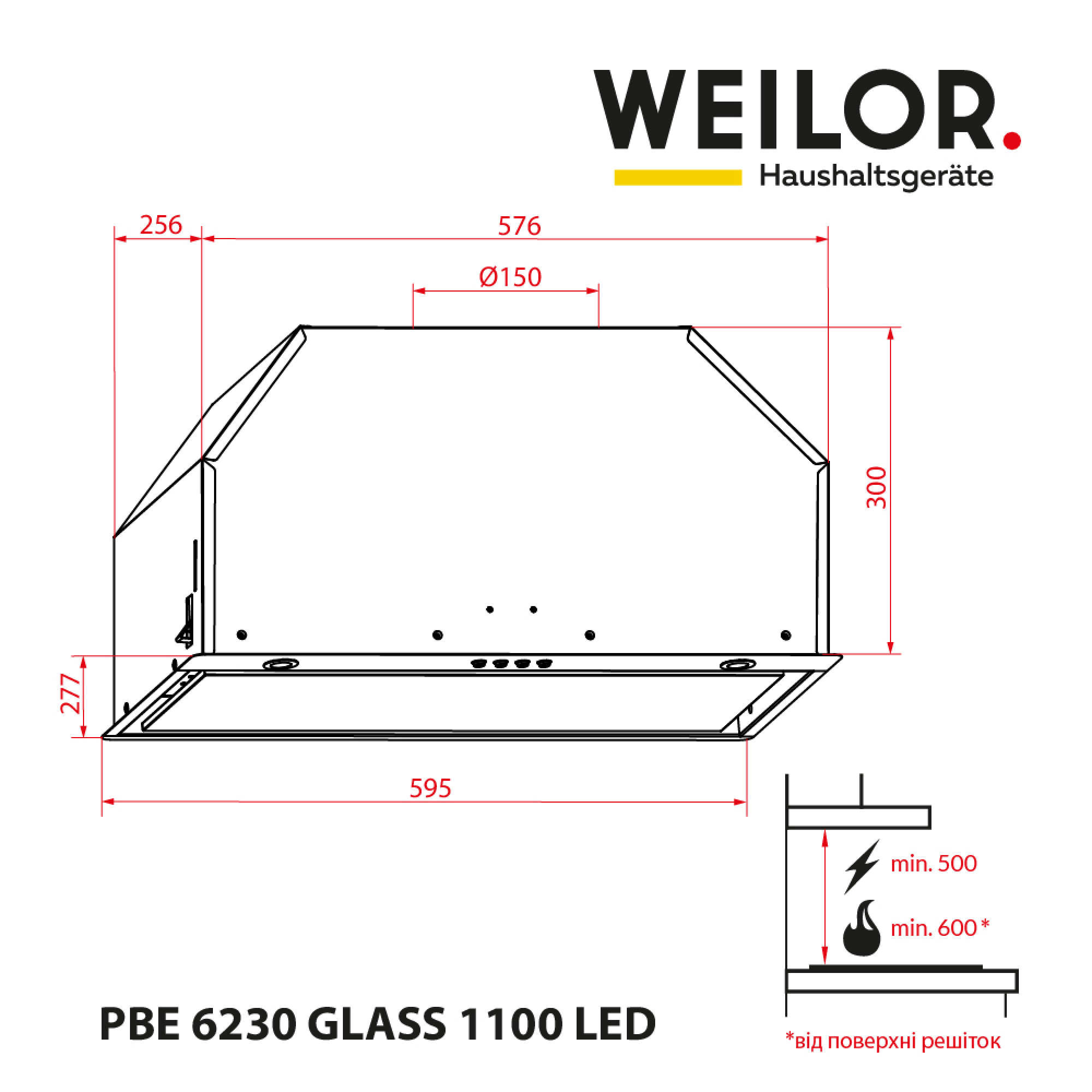 Витяжка повновбудована WEILOR PBE 6230 GLASS WH 1100 LED - фото 13