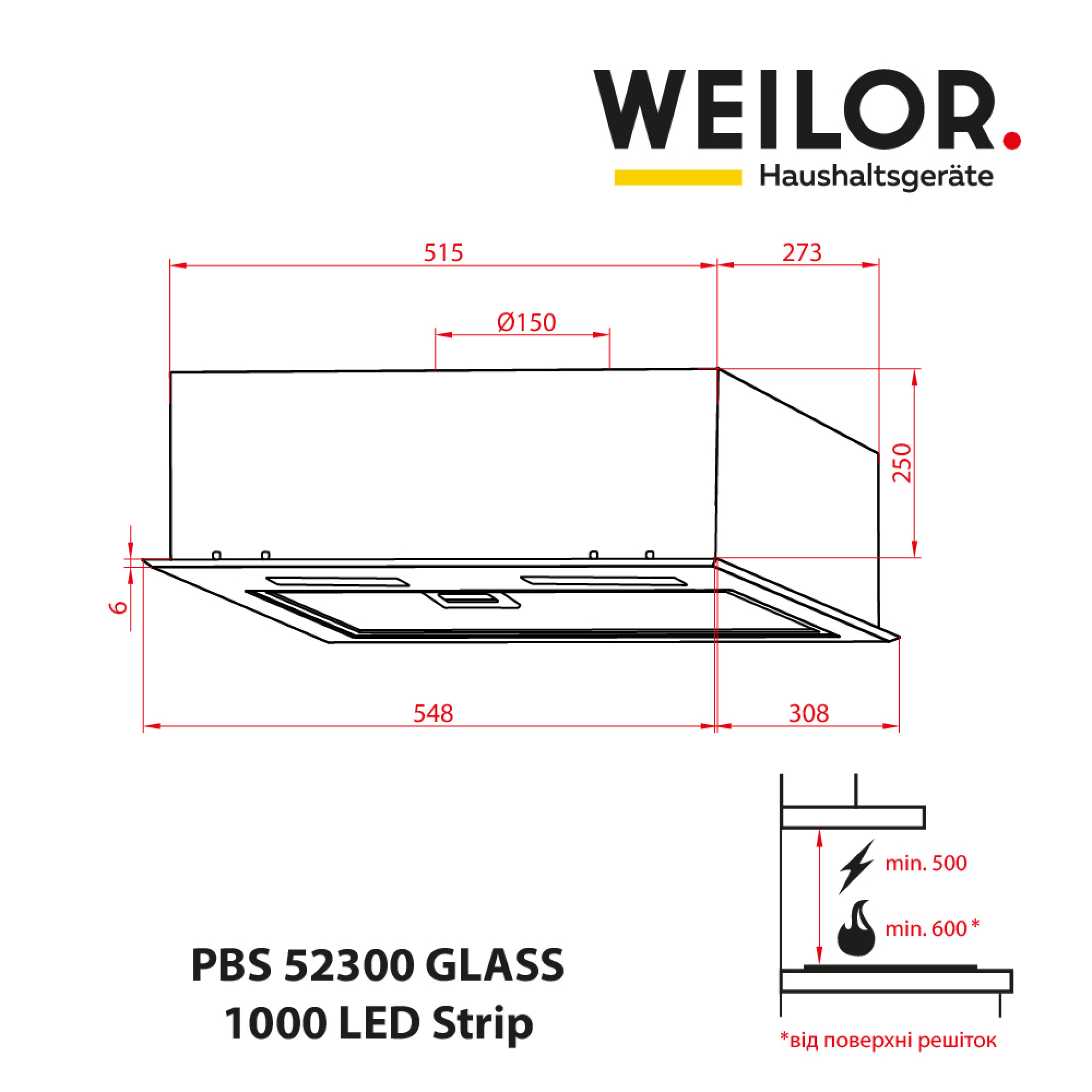 Вытяжка полновстраиваемая WEILOR PBS 52300 GLASS WH 1000 LED Strip - фото 11