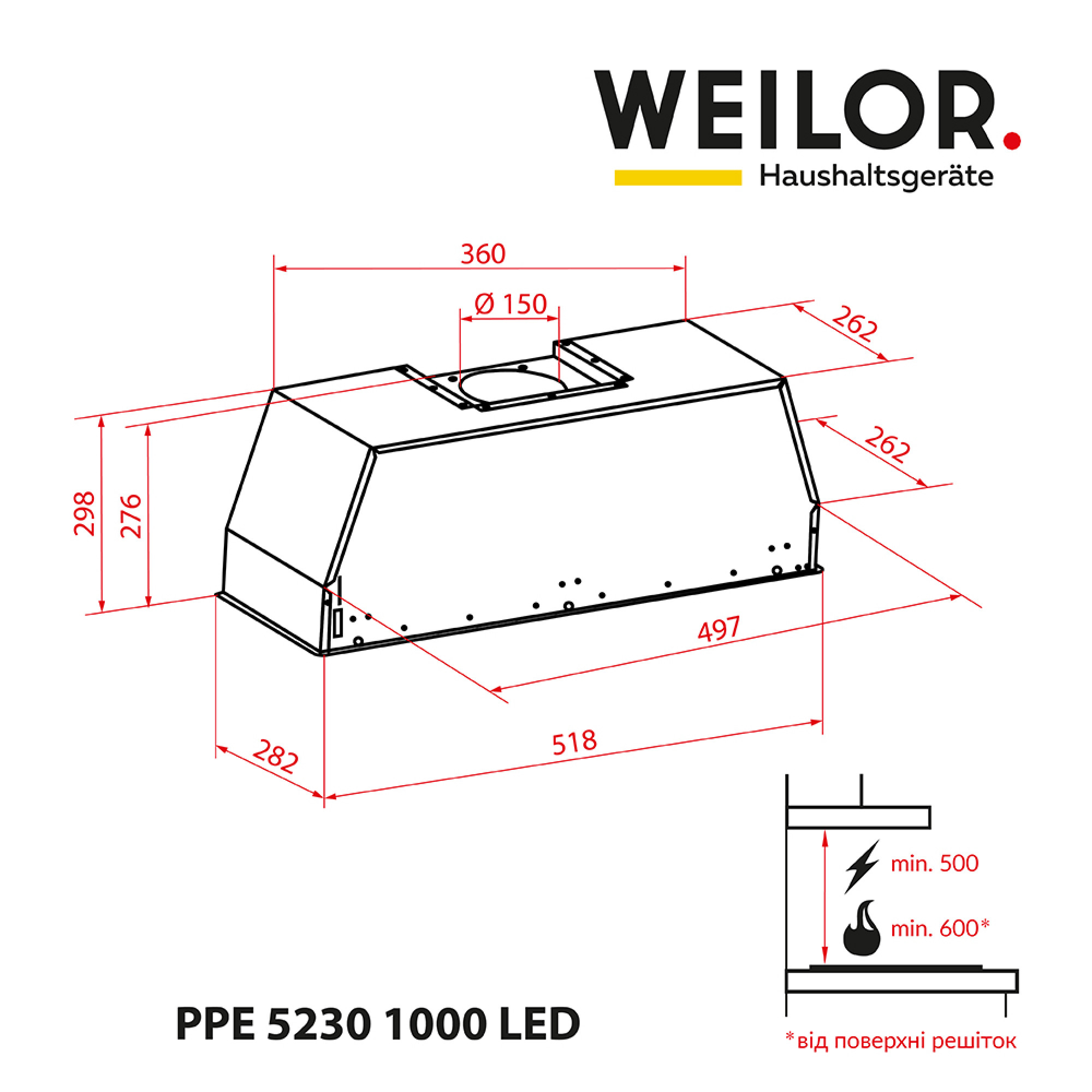 Вытяжка полновстраиваемая WEILOR PPE 5230 SS 1000 LED - фото 10