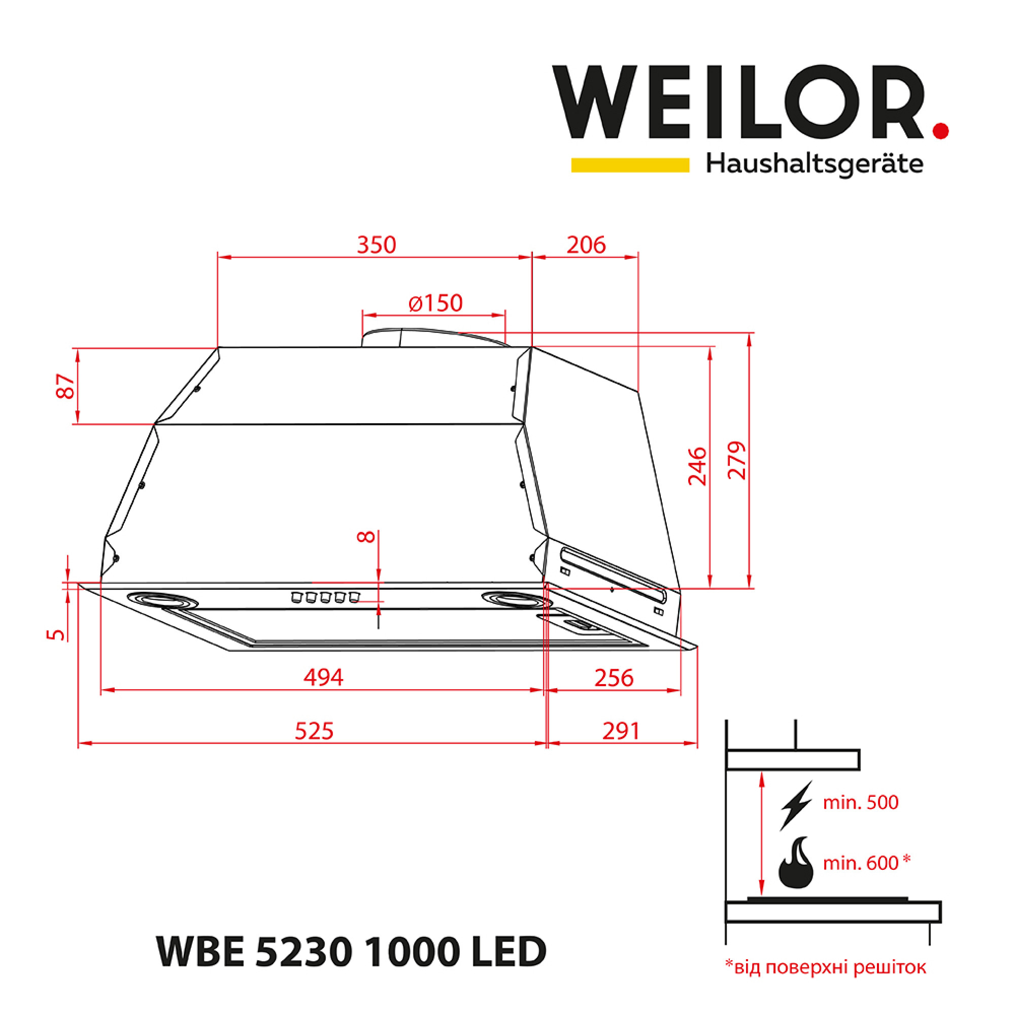 Вытяжка полновстраиваемая WEILOR WBE 5230 BL 1000 LED - фото 9