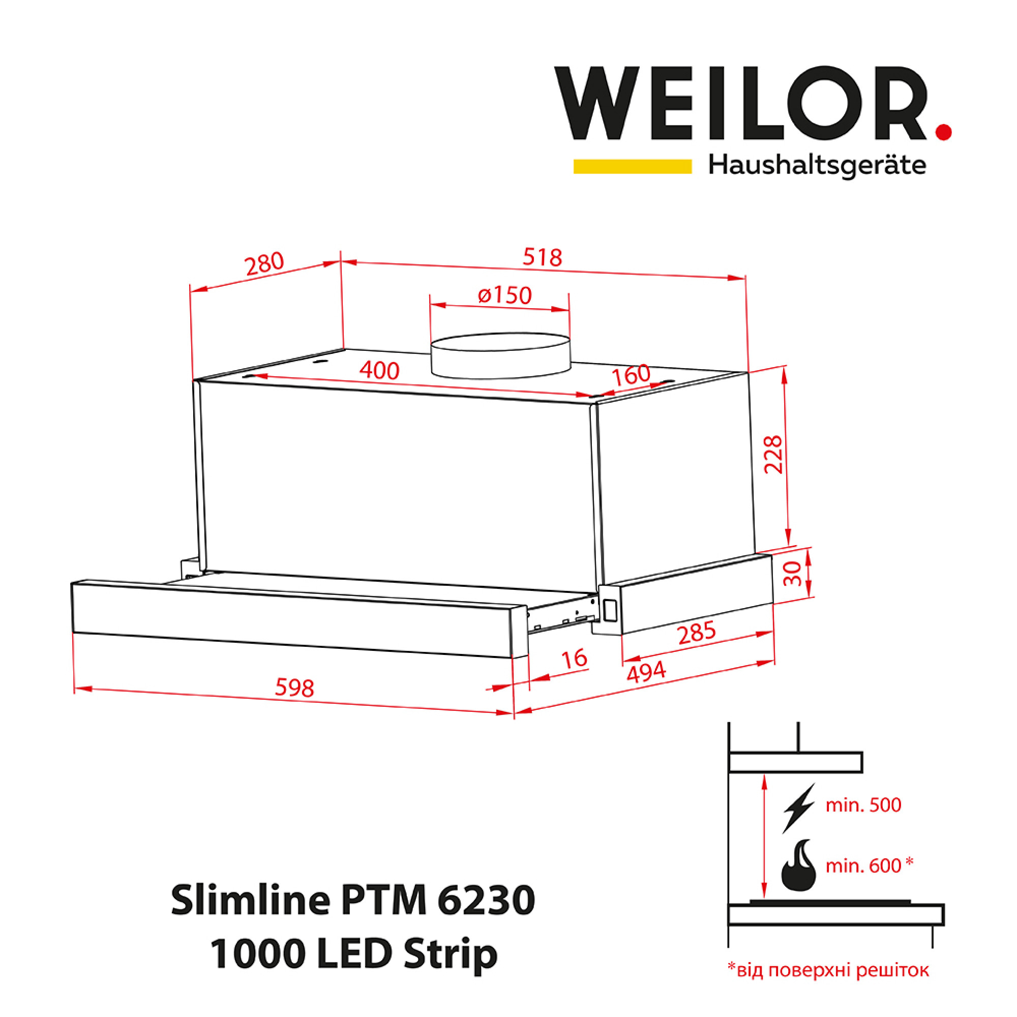Витяжка телескопічна WEILOR Slimline PTM 6230 SS 1000 LED Strip - фото 11