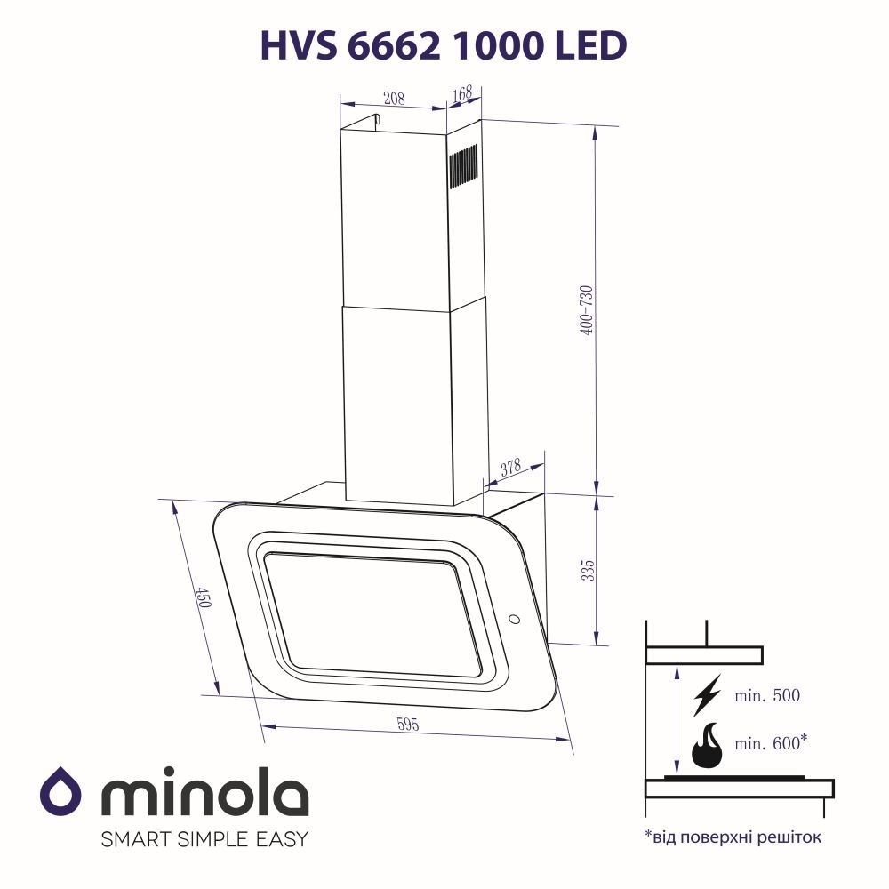 Витяжка декоративна похила Minola HVS 6662 BL/I 1000 LED