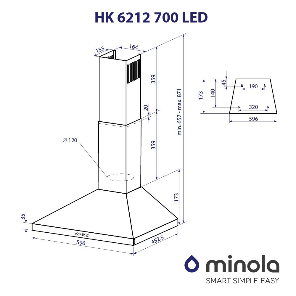 Витяжка купольна Minola HK 6212 WH 700 LED