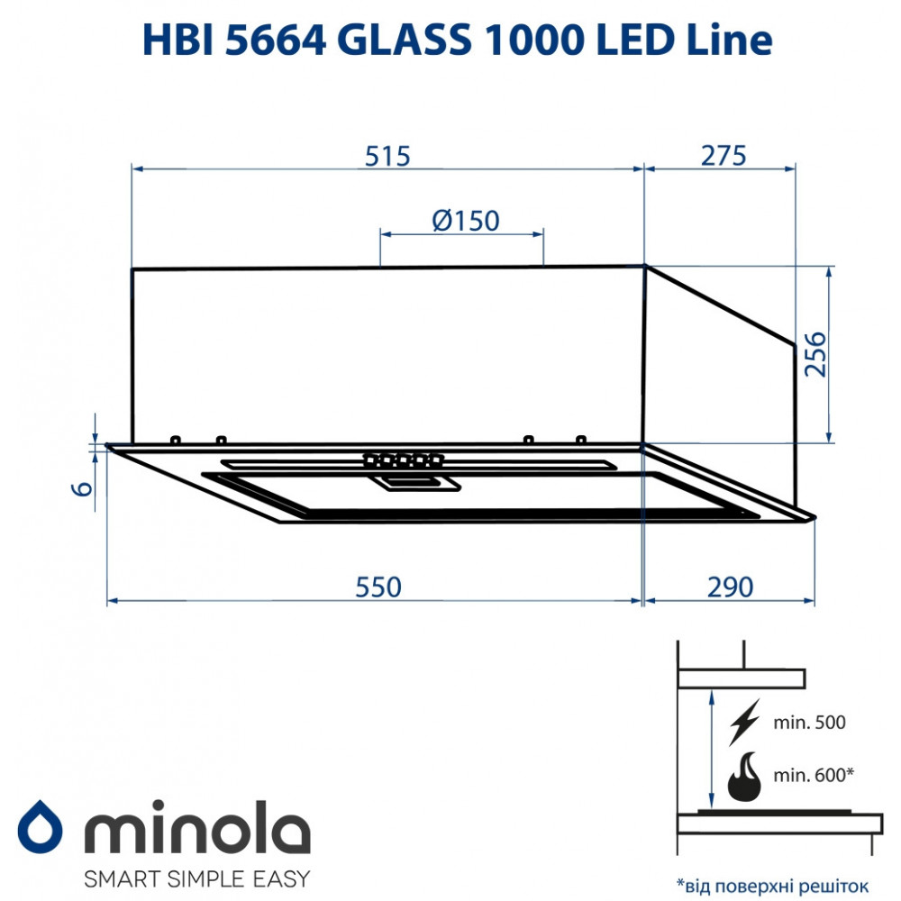 Витяжка повновбудована Minola HBI 5664 BL GLASS 1000 LED Line