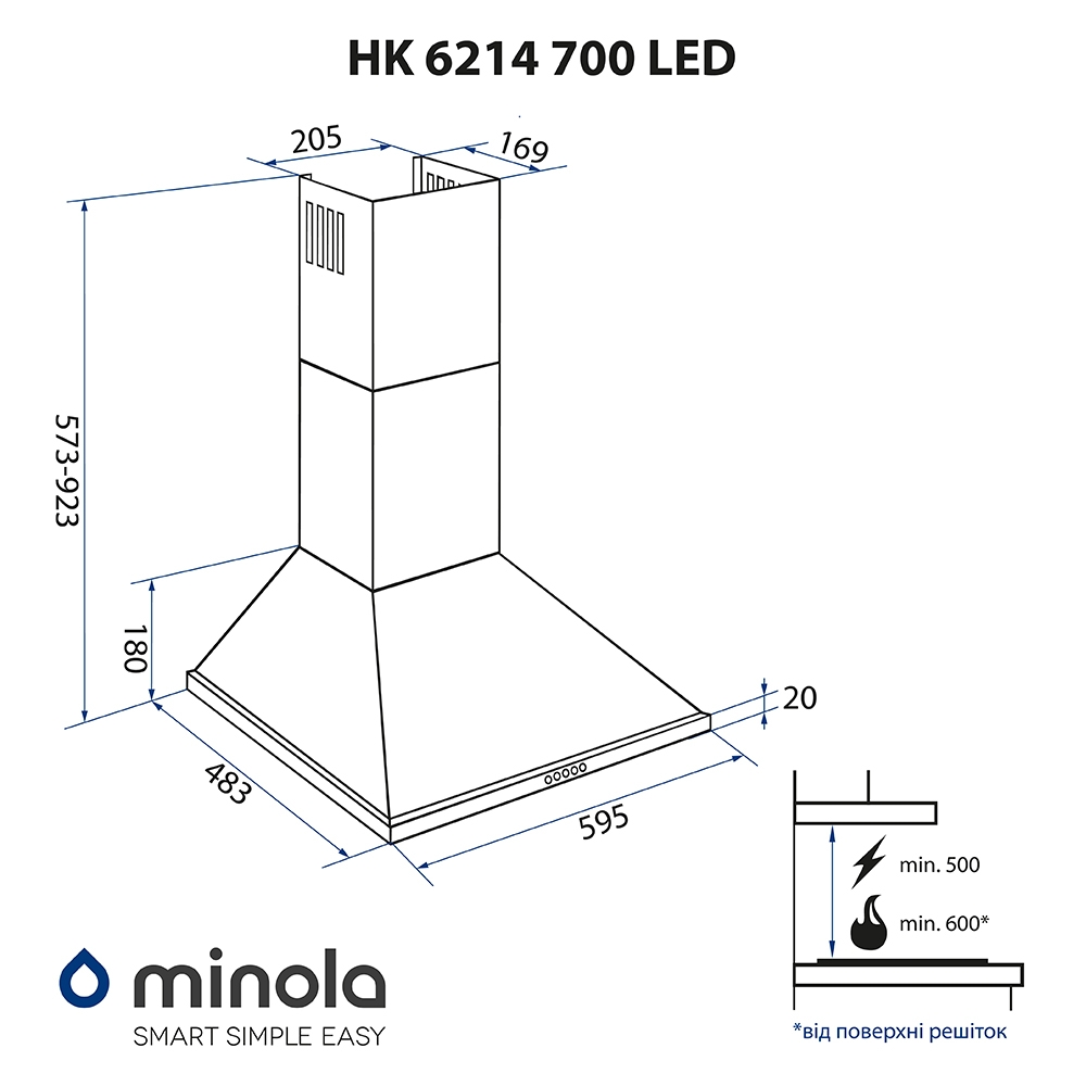 Витяжка купольна Minola HK 6214 BL 700 LED