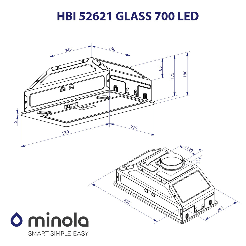 Витяжка повновбудована Minola HBI 52621 WH GLASS 700 LED