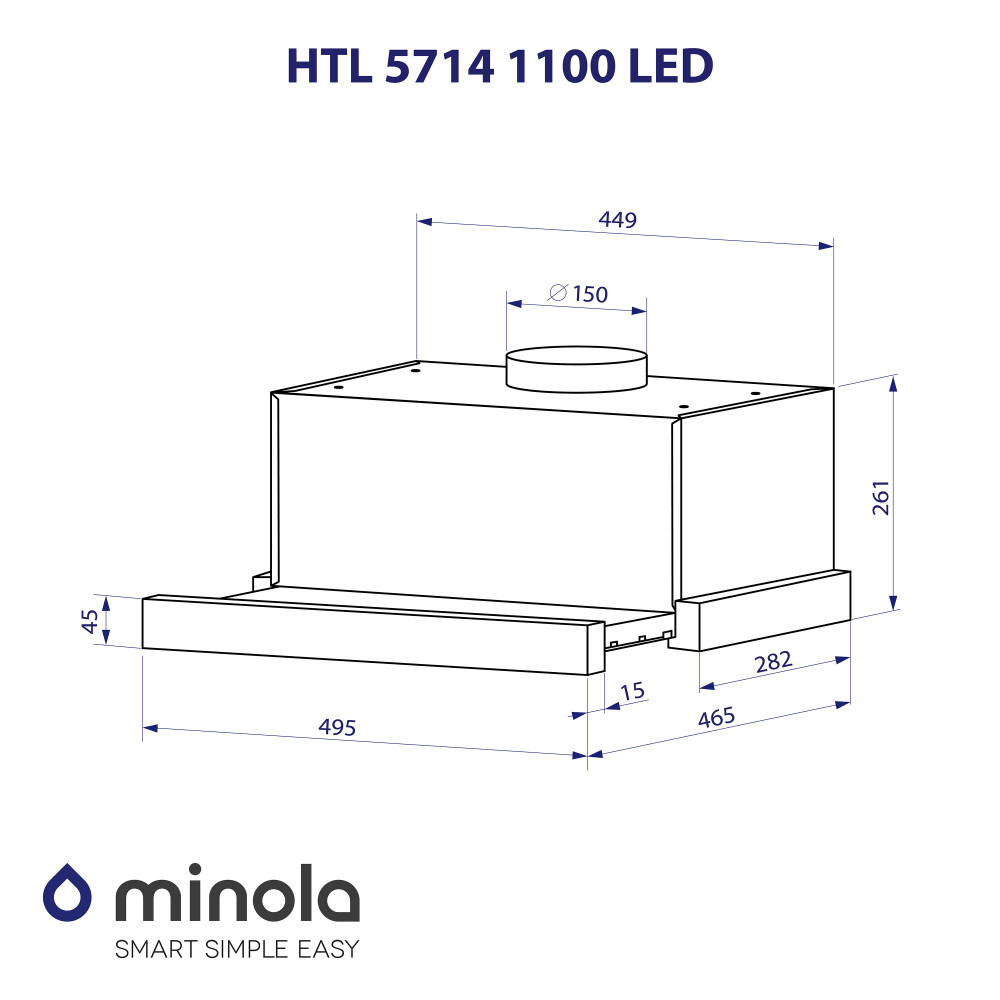 Телескопічна витяжка Minola HTL 5714 I 1100 LED