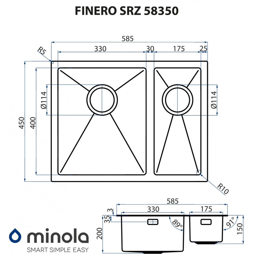 Мийка кухонна нержавіюча сталь Minola FINERO SRZ 58350
