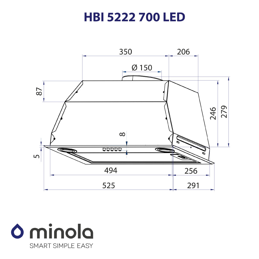Вытяжка полновстраиваемая Minola HBI 5222 BLF 700 LED