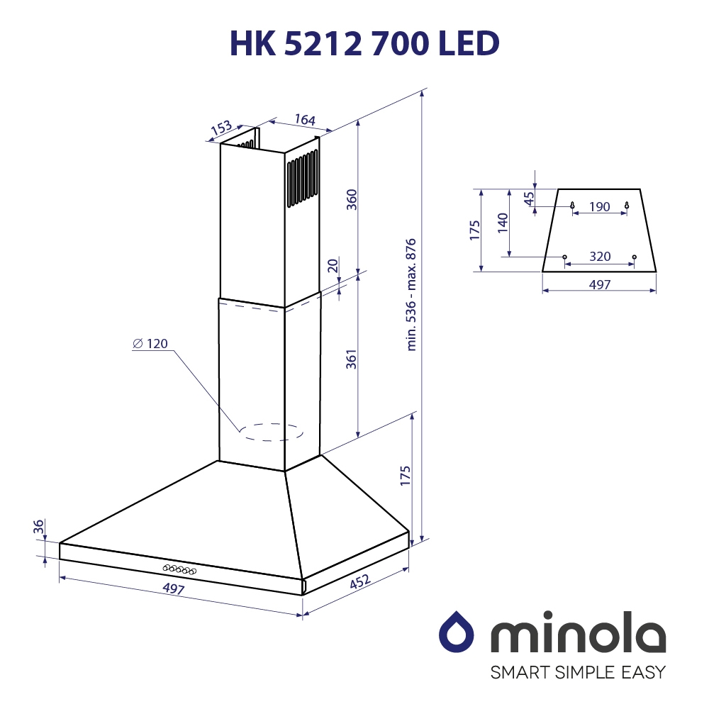 Витяжка купольна Minola HK 5212 WH 700 LED