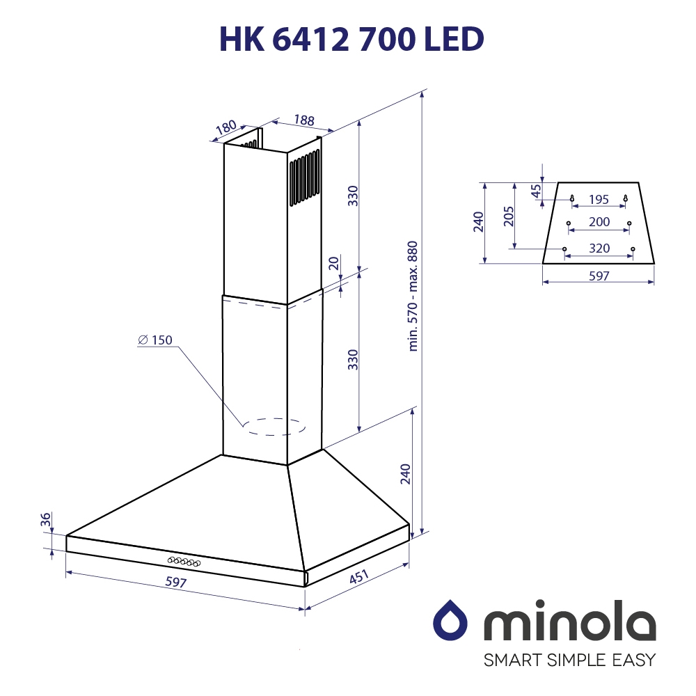 Витяжка купольна Minola HK 6412 IV 850 LED