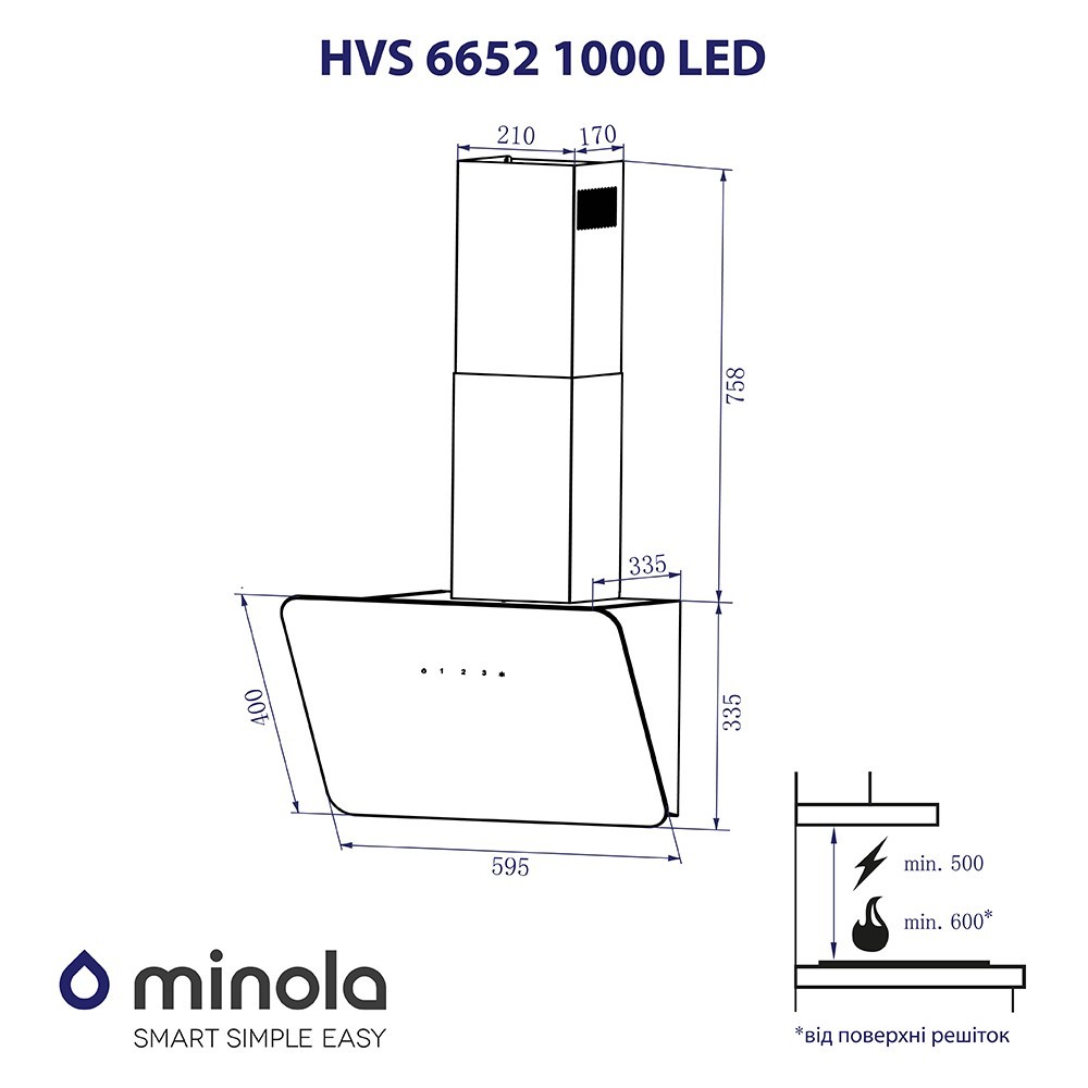 Витяжка декоративна похила Minola HVS 6652 BL 1000 LED