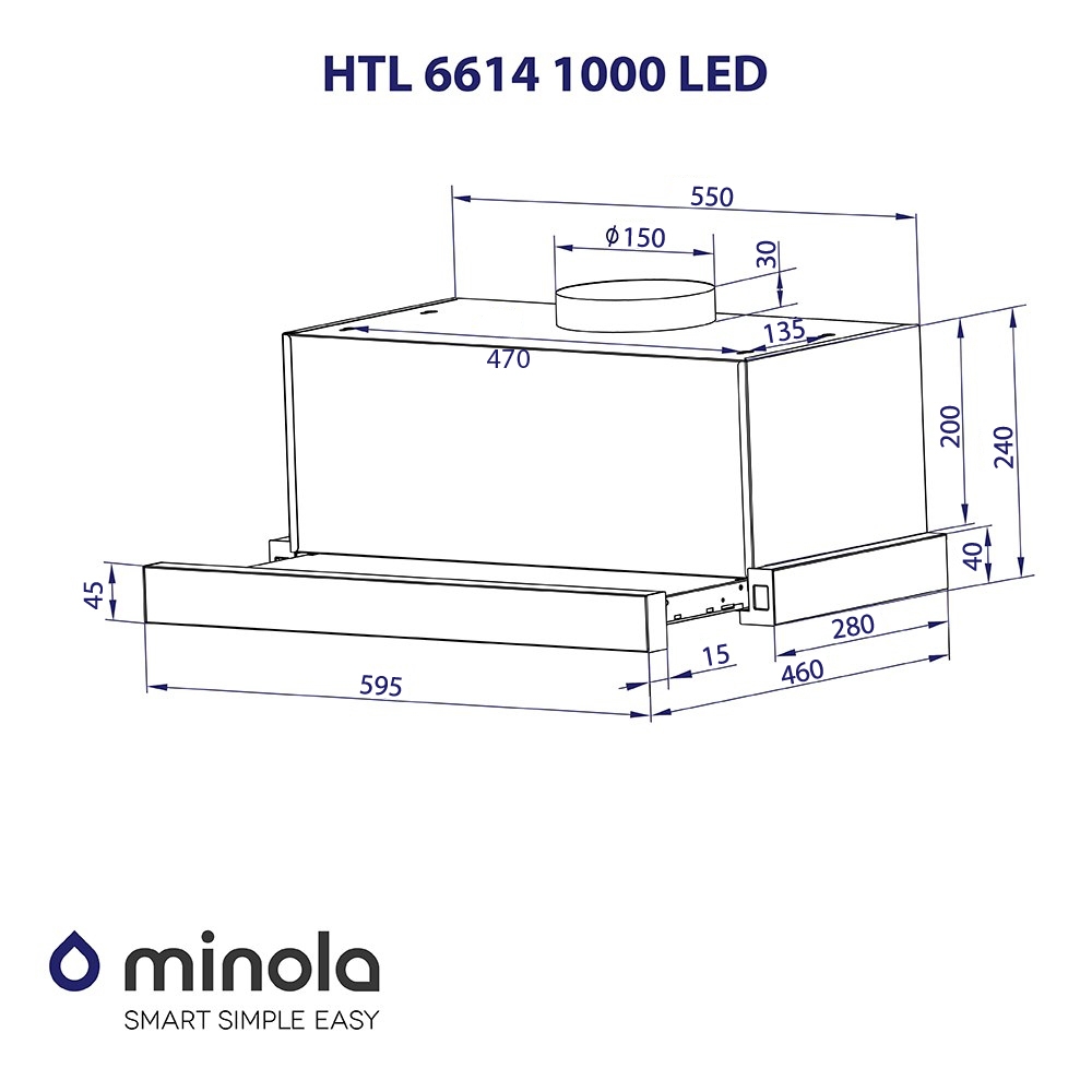 Телескопічна витяжка Minola HTL 6614 BL 1000 LED