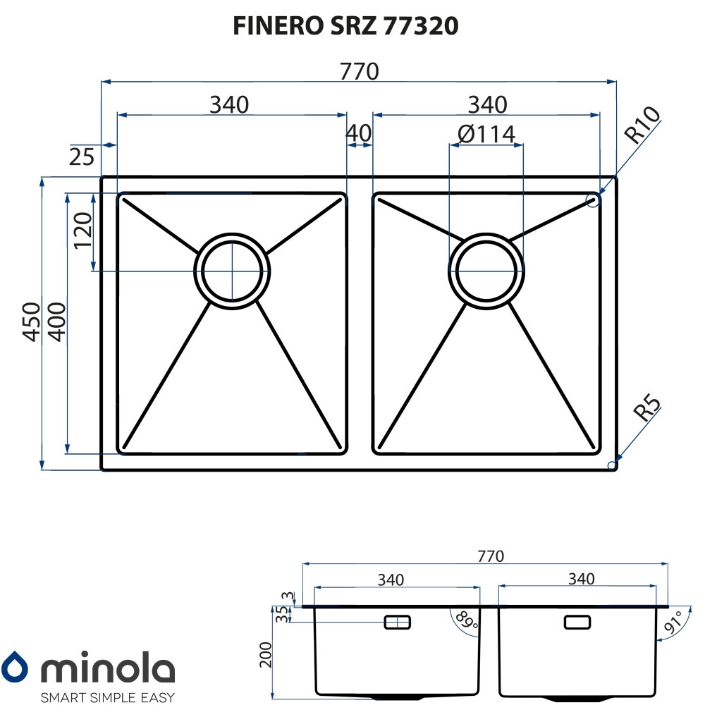 Мийка кухонна нержавіюча сталь Minola FINERO SRZ 77320