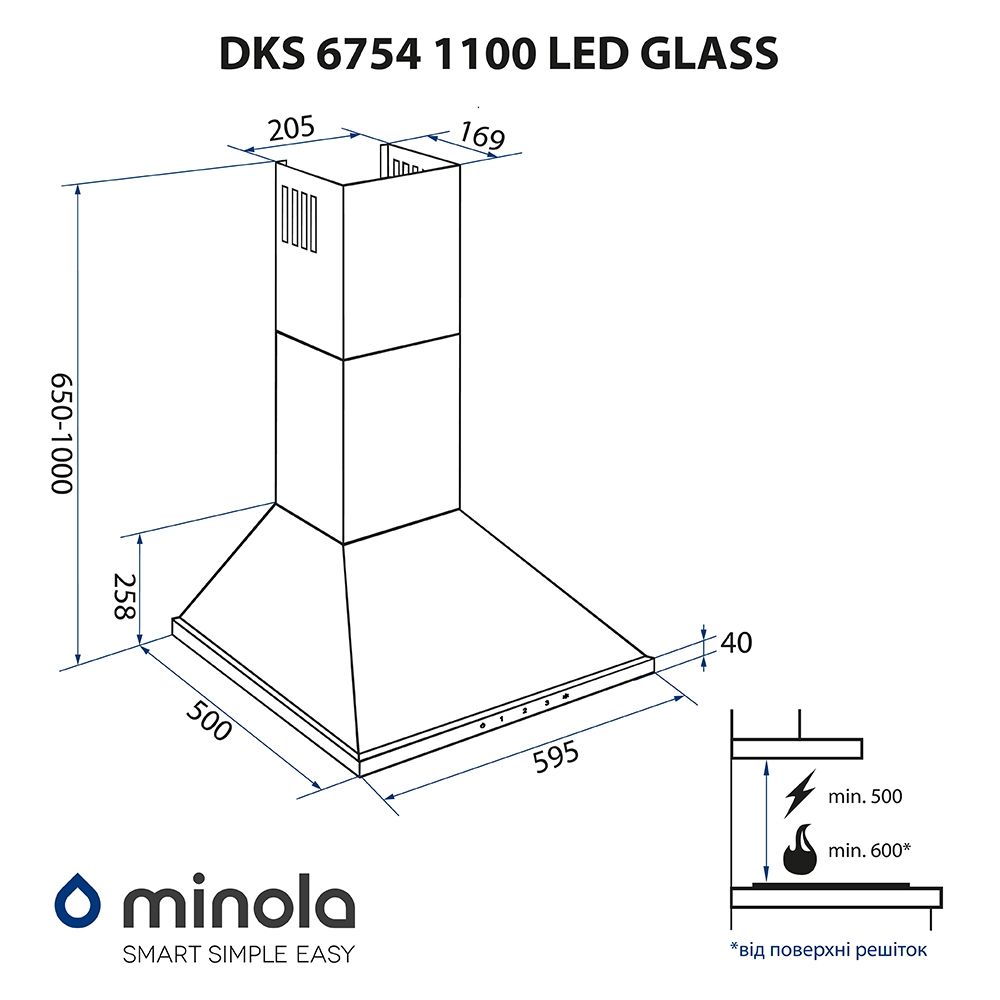 Витяжка купольна Minola DKS 6754 WH 1100 LED GLASS