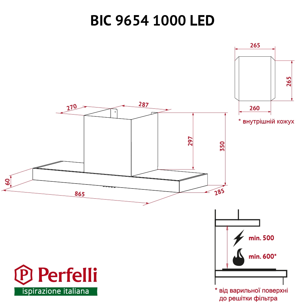 Витяжка повно вбудована Perfelli BIC 9654 I 1000 LED