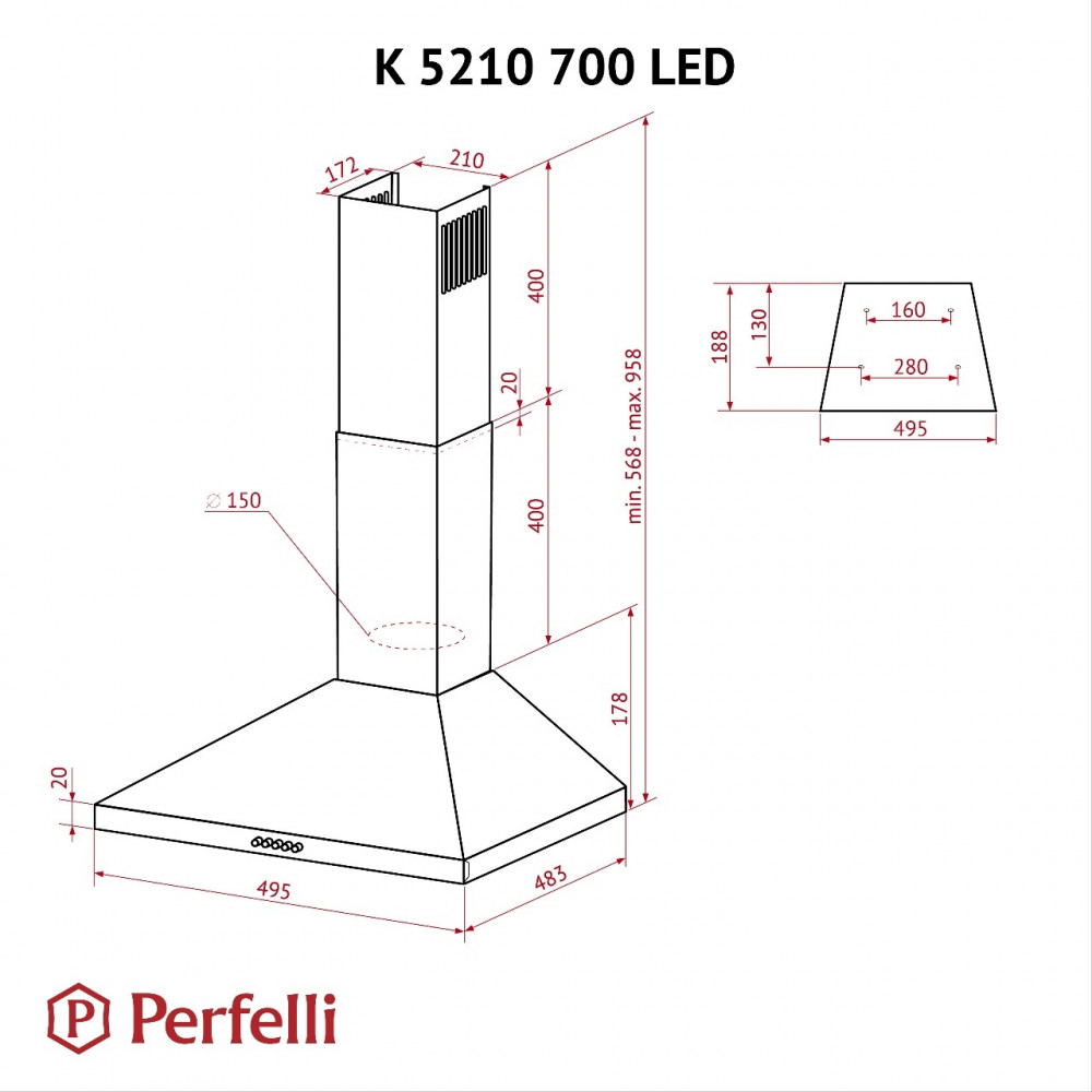 Вытяжка купольная Perfelli K 5210 BL 700 LED