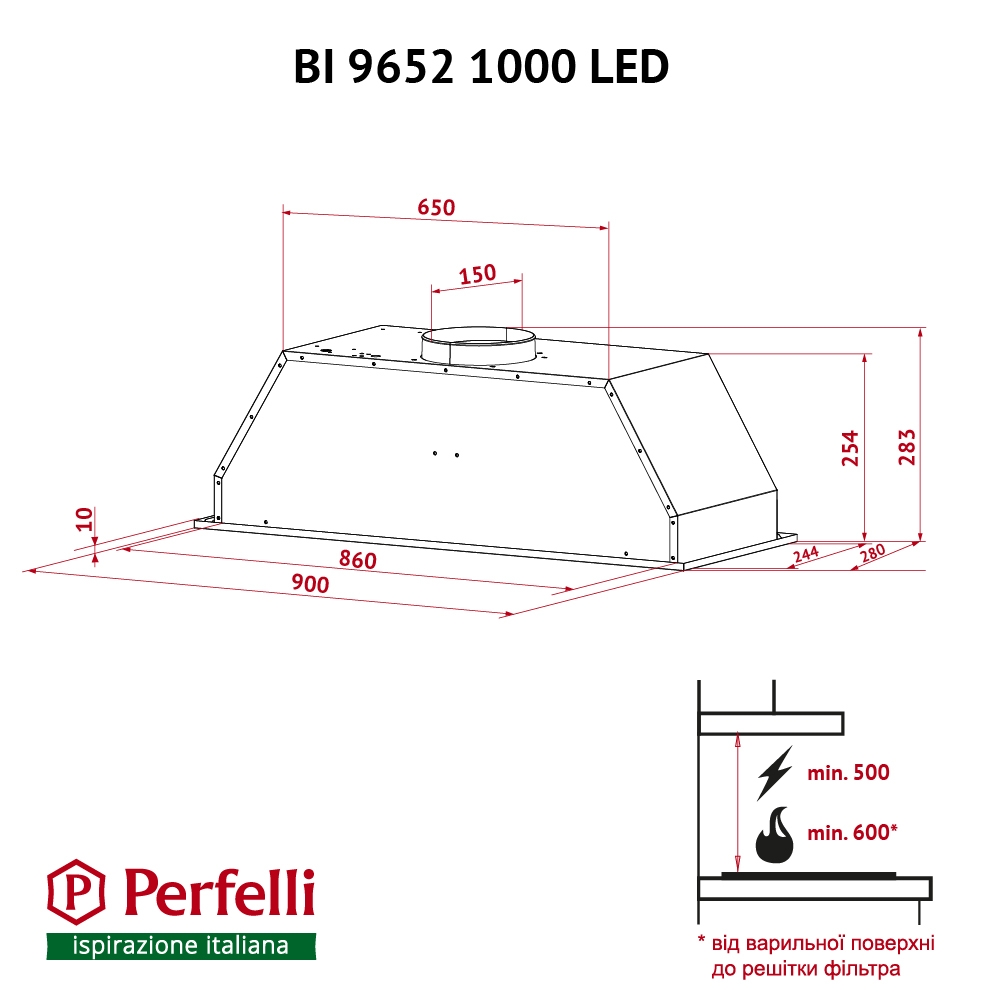 Витяжка повно вбудована Perfelli BI 9652 I 1000 LED