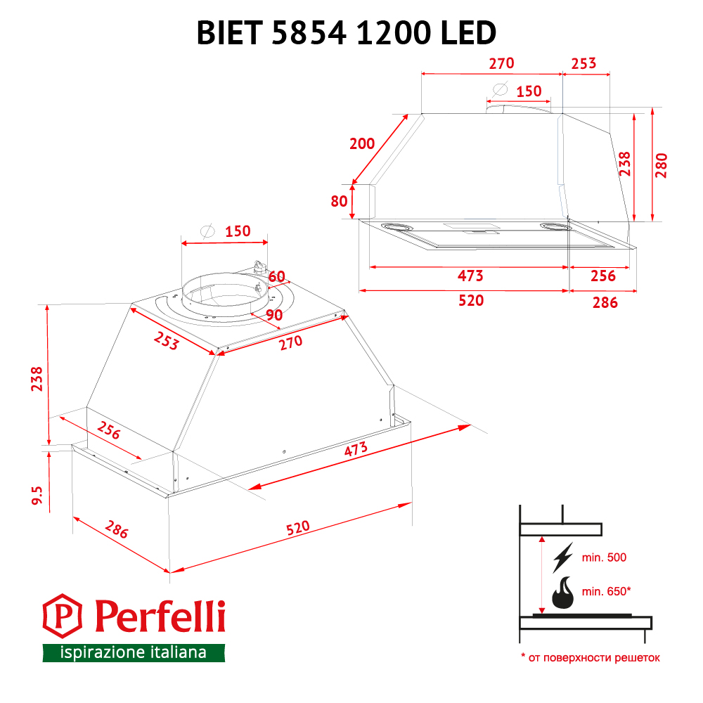 Витяжка повновбудована Perfelli BIET 5854 I 1200 LED