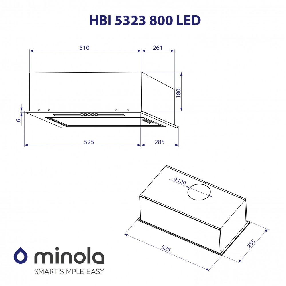 Витяжка повновбудована Minola HBI 5323 GR 800 LED