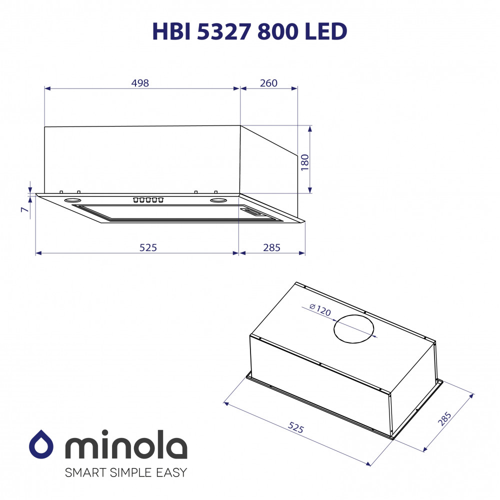 Витяжка повновбудована Minola HBI 5327 WH 800 LED