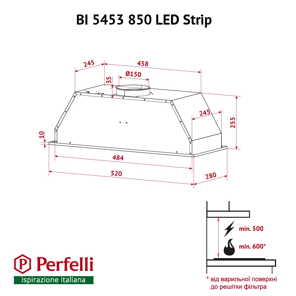 Витяжка повно вбудована Perfelli BI 5453 WH 850 LED Strip