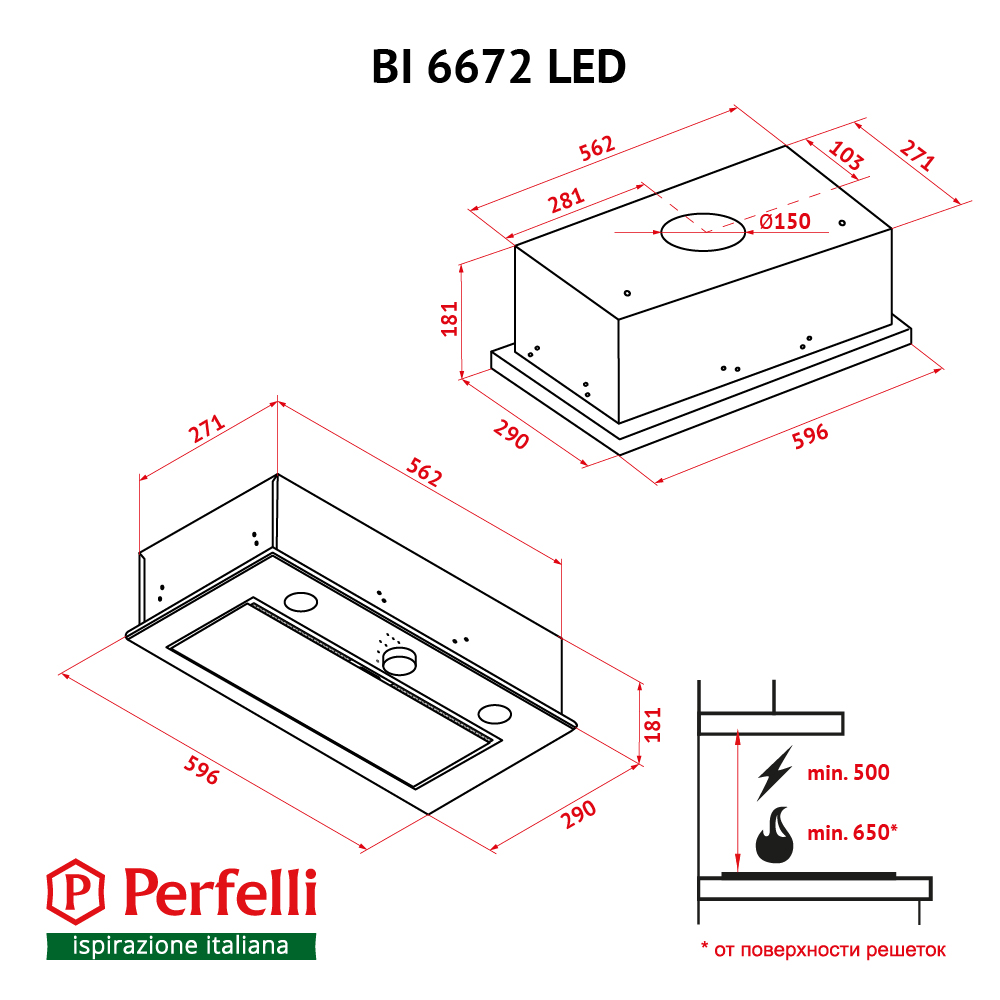 Витяжка повно вбудована Perfelli BI 6672 I LED