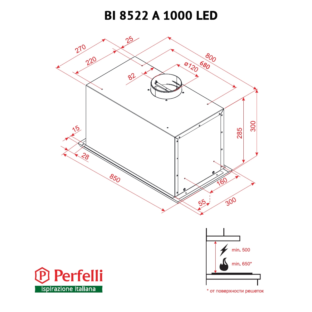 Витяжка повновбудована Perfelli BI 8522 A 1000 I LED