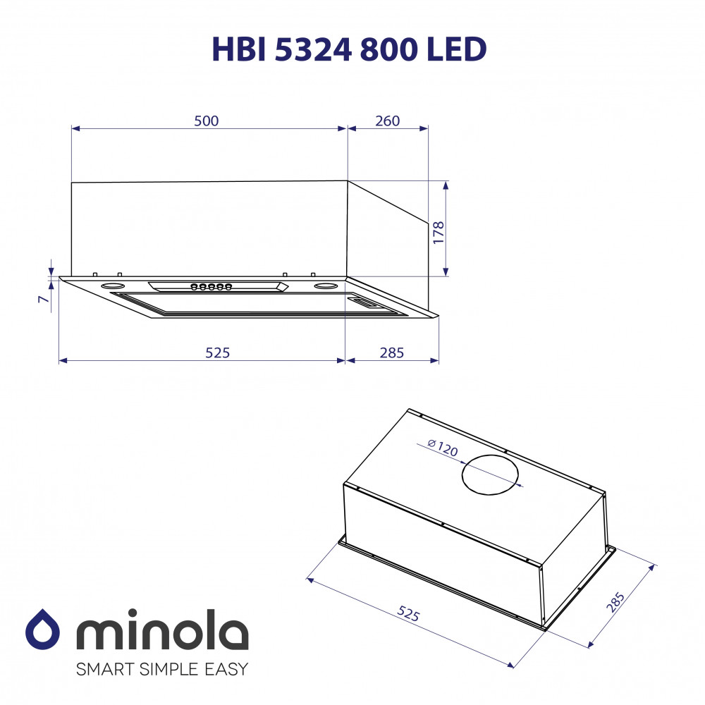 Витяжка повновбудована Minola HBI 5324 BL 800 LED