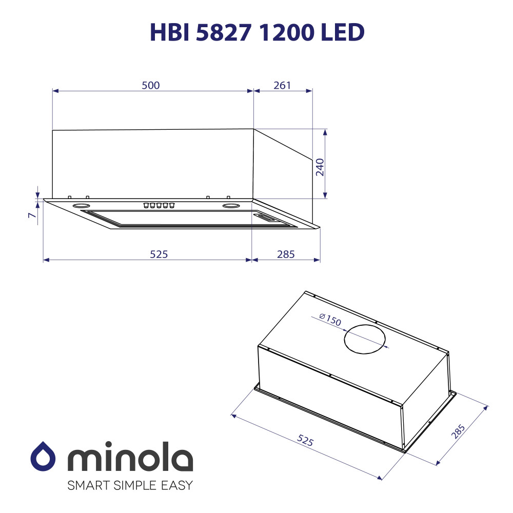 Витяжка повновбудована Minola HBI 5827 I 1200 LED
