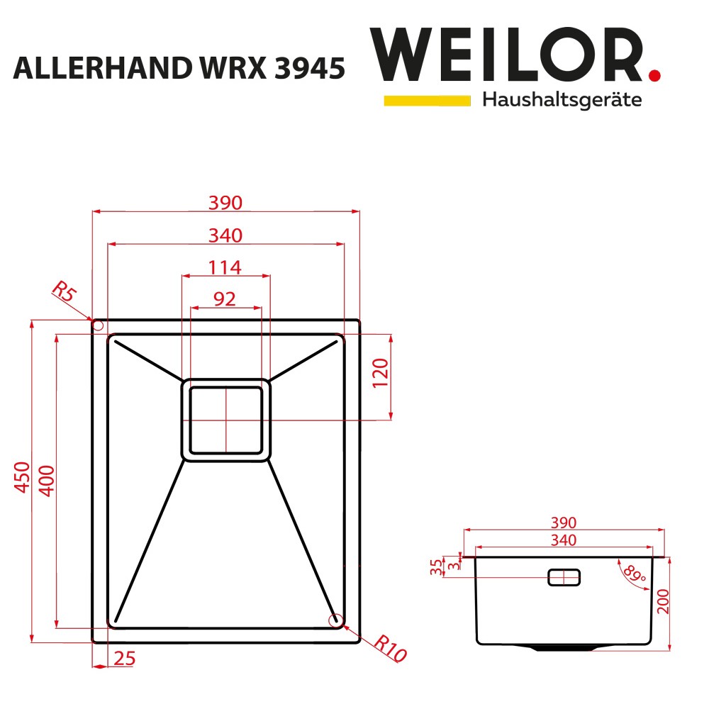 Мийка кухонна нержавіюча сталь WEILOR ALLERHAND WRX 3945