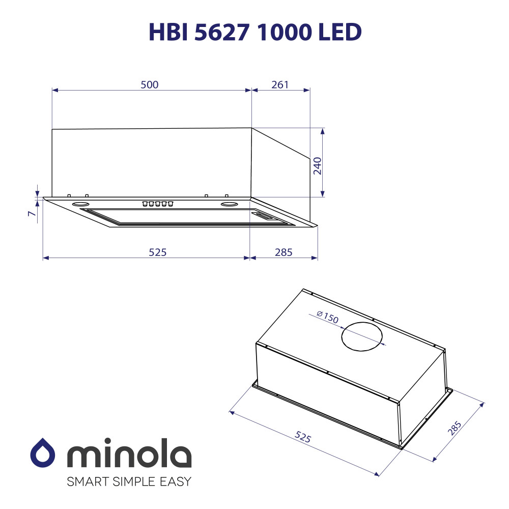 Витяжка повновбудована Minola HBI 5627 IV 1000 LED