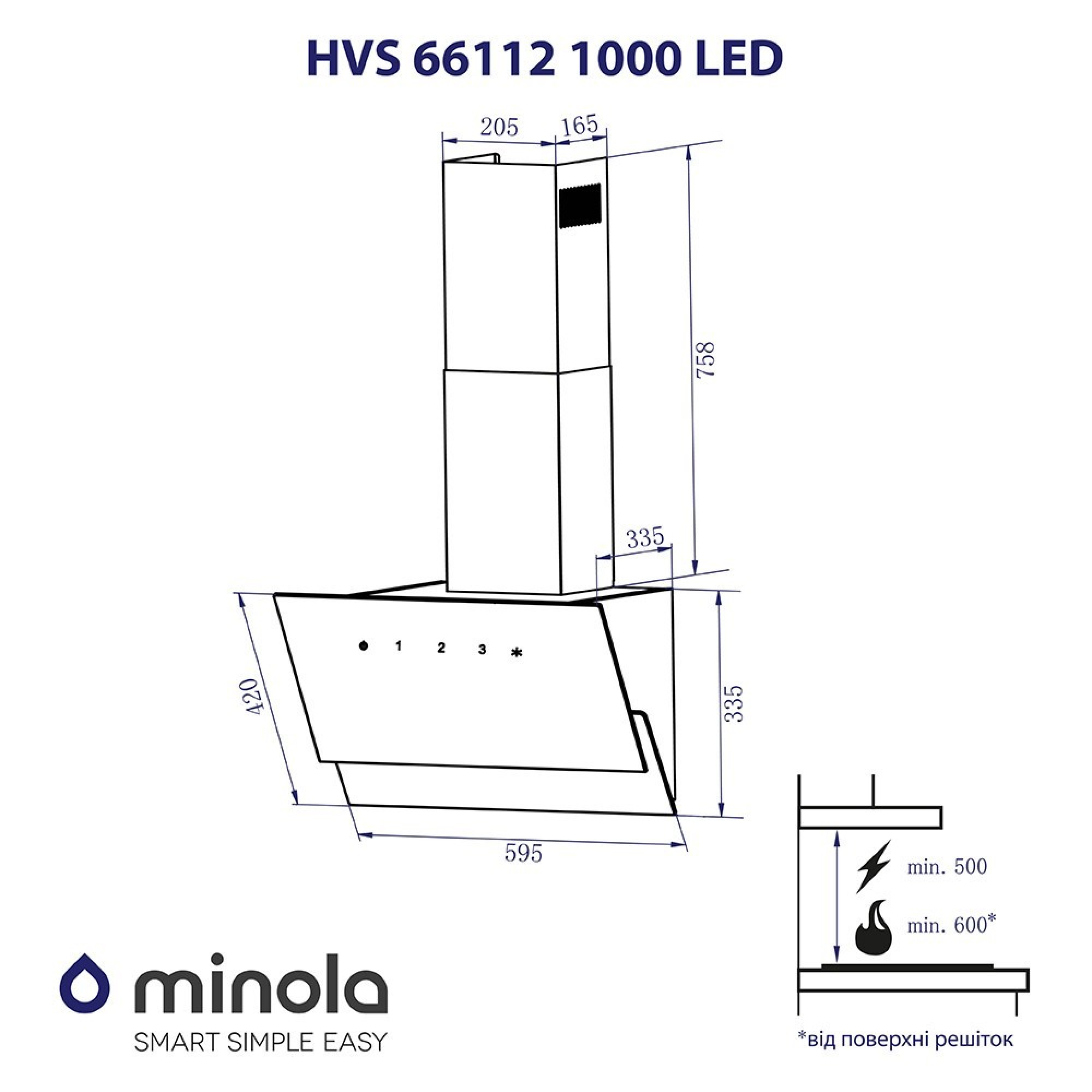 Вытяжка декоративная наклонная MINOLA HVS 66112 BL 1000 LED - фото 9