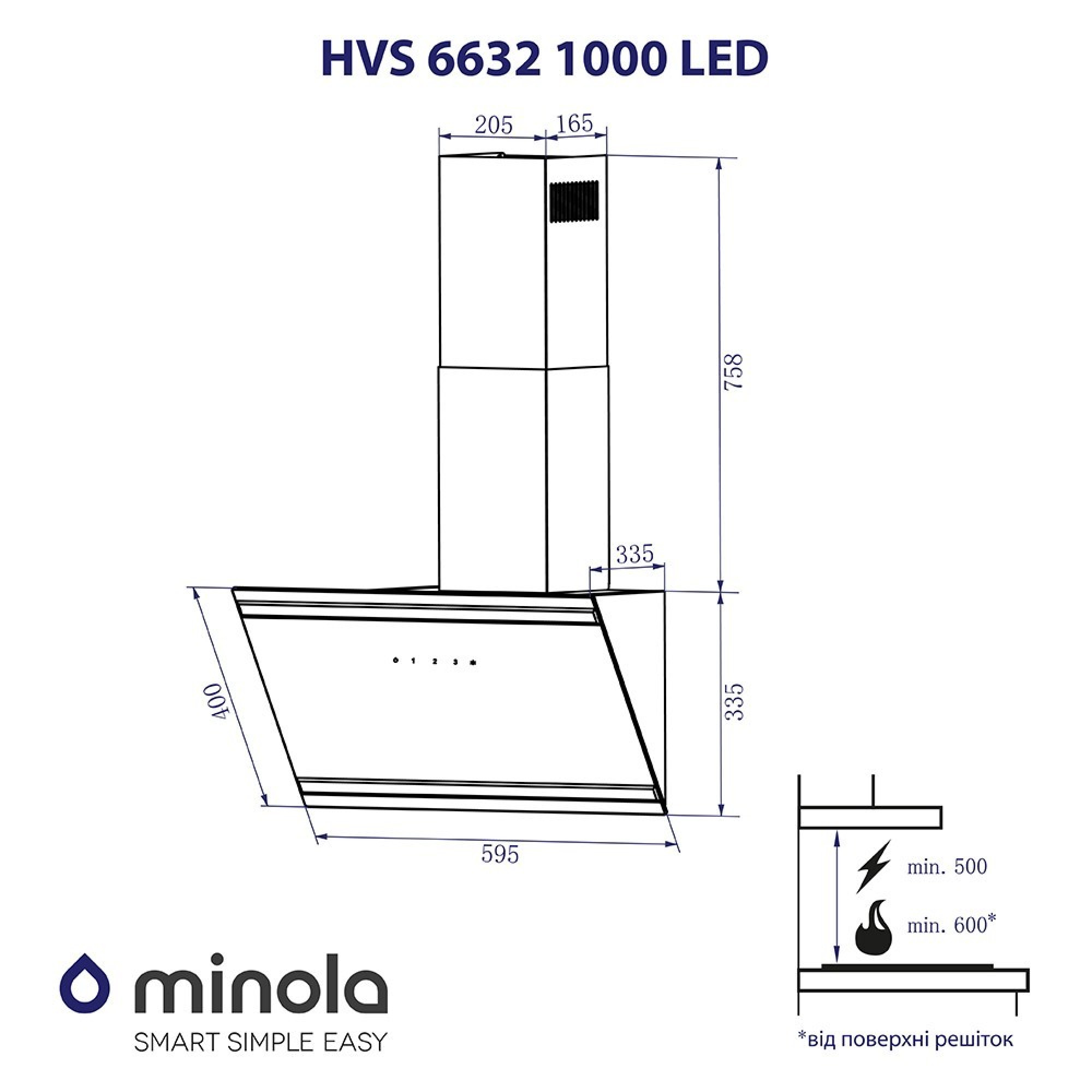 Вытяжка декоративная наклонная MINOLA HVS 6632 BL 1000 LED - фото 9