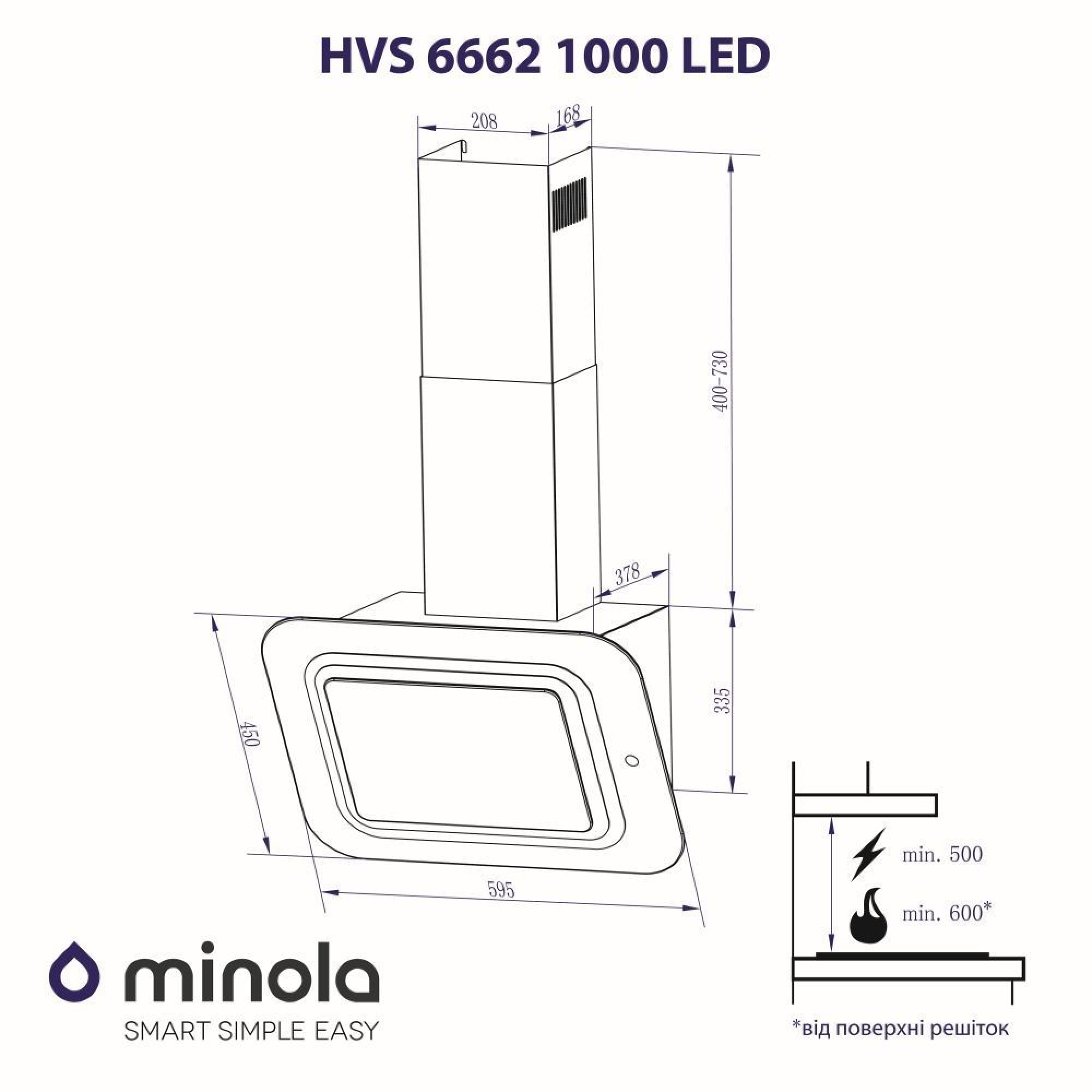 Вытяжка декоративная наклонная MINOLA HVS 6662 BL/I 1000 LED (Цвет Нержавеющая сталь/Черный) - фото 11 Вытяжка декоративная наклонная MINOLA HVS 6662 BL/I 1000 LED - фото 11