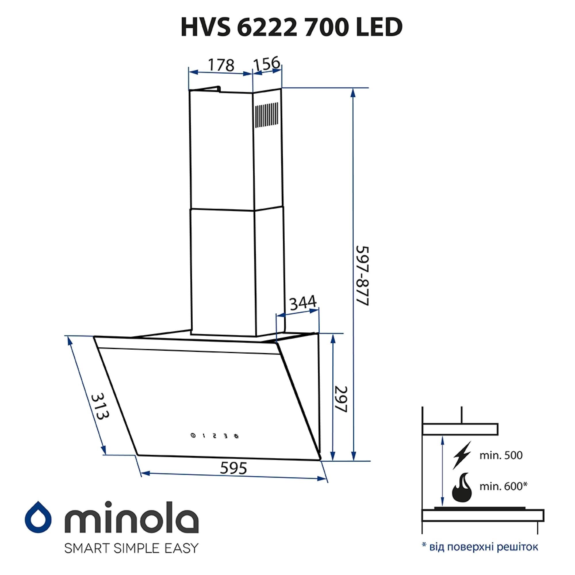 Вытяжка декоративная наклонная MINOLA HVS 6222 BL/INOX 700 LED (Цвет Нержавеющая сталь/Черный) - фото 14 Вытяжка декоративная наклонная MINOLA HVS 6222 BL/INOX 700 LED - фото 14