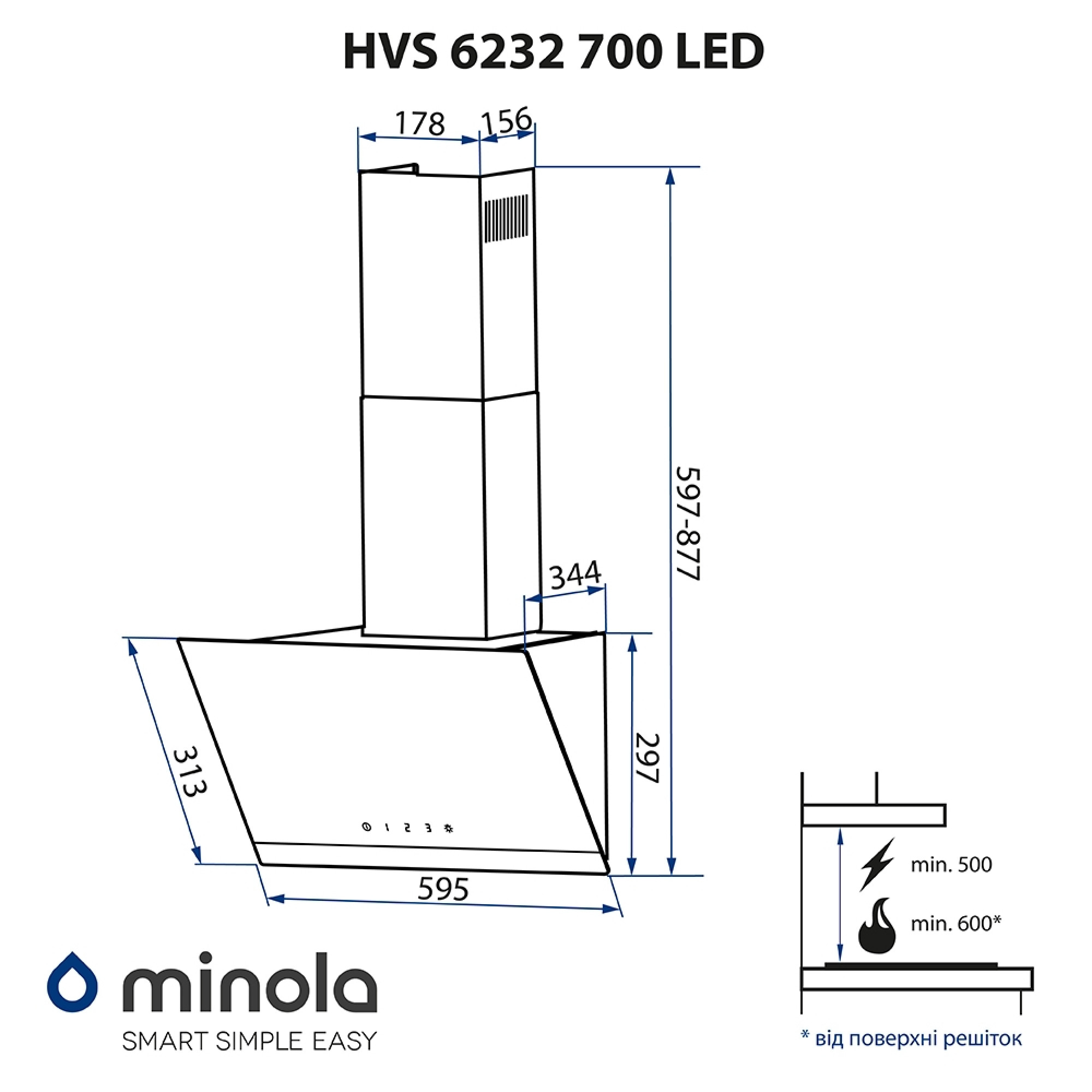 Вытяжка декоративная наклонная MINOLA HVS 6232 BL/INOX 700 LED - фото 14