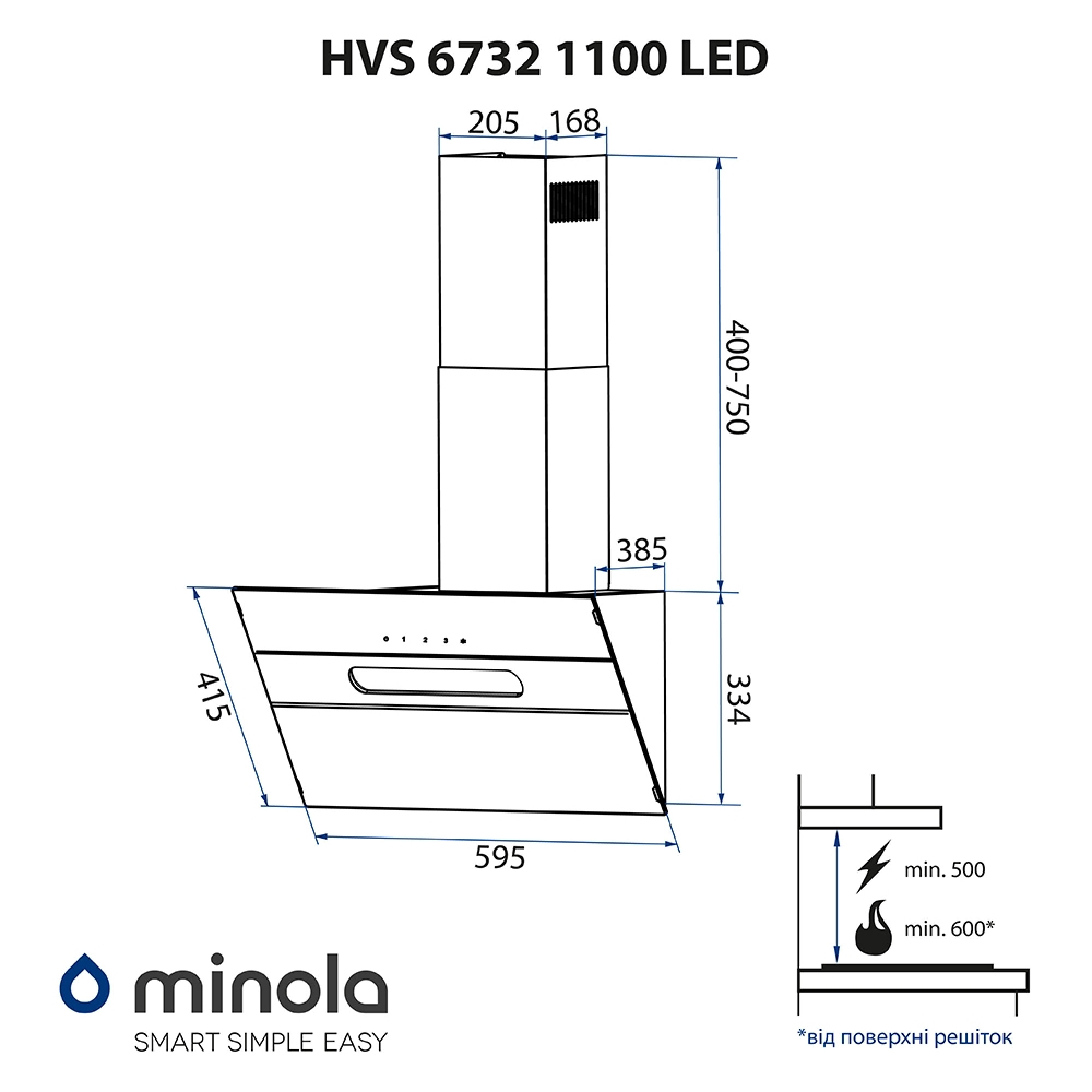 Вытяжка декоративная наклонная MINOLA HVS 6732 BL 1100 LED - фото 13