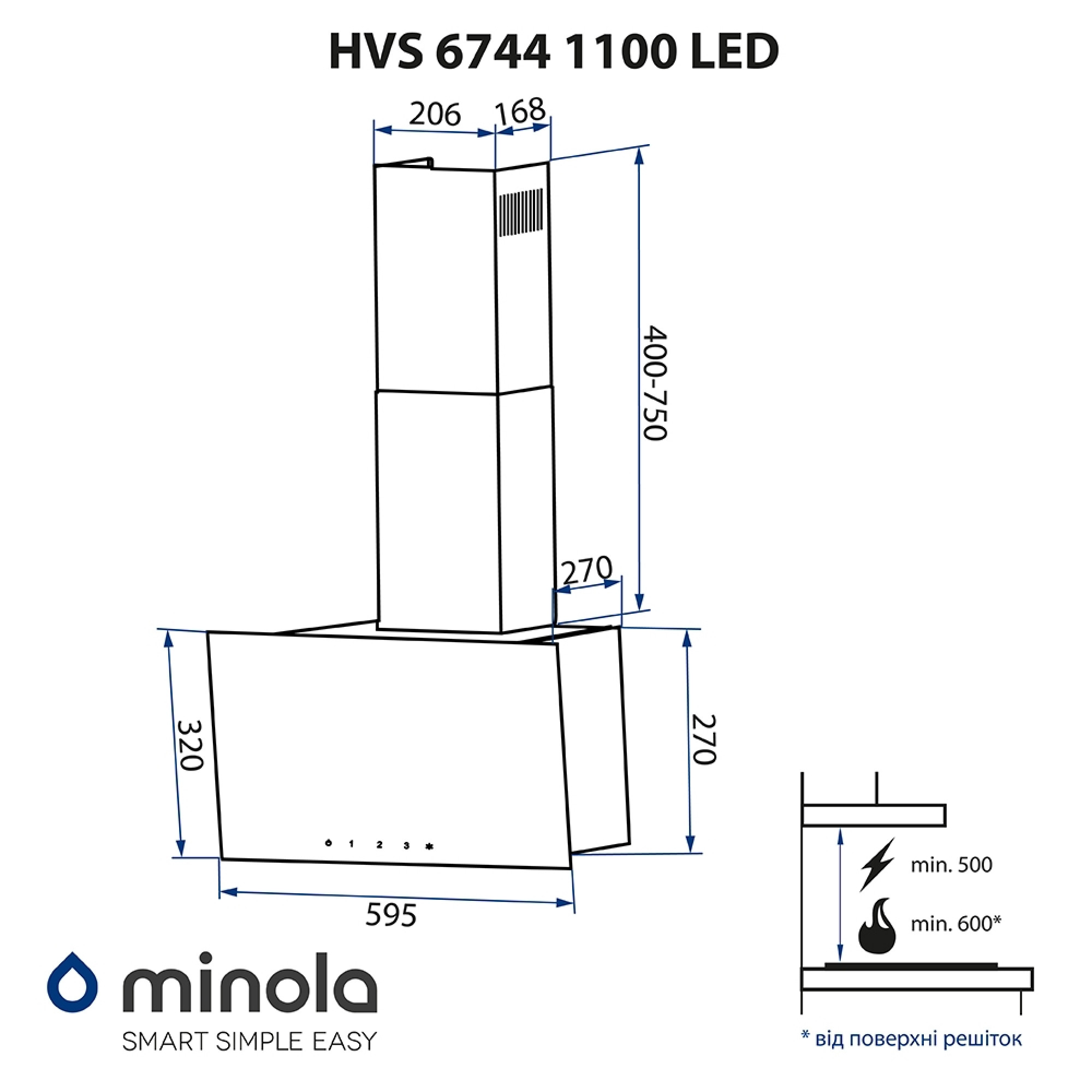 Вытяжка декоративная наклонная MINOLA HVS 6744 WH 1100 LED - фото 12