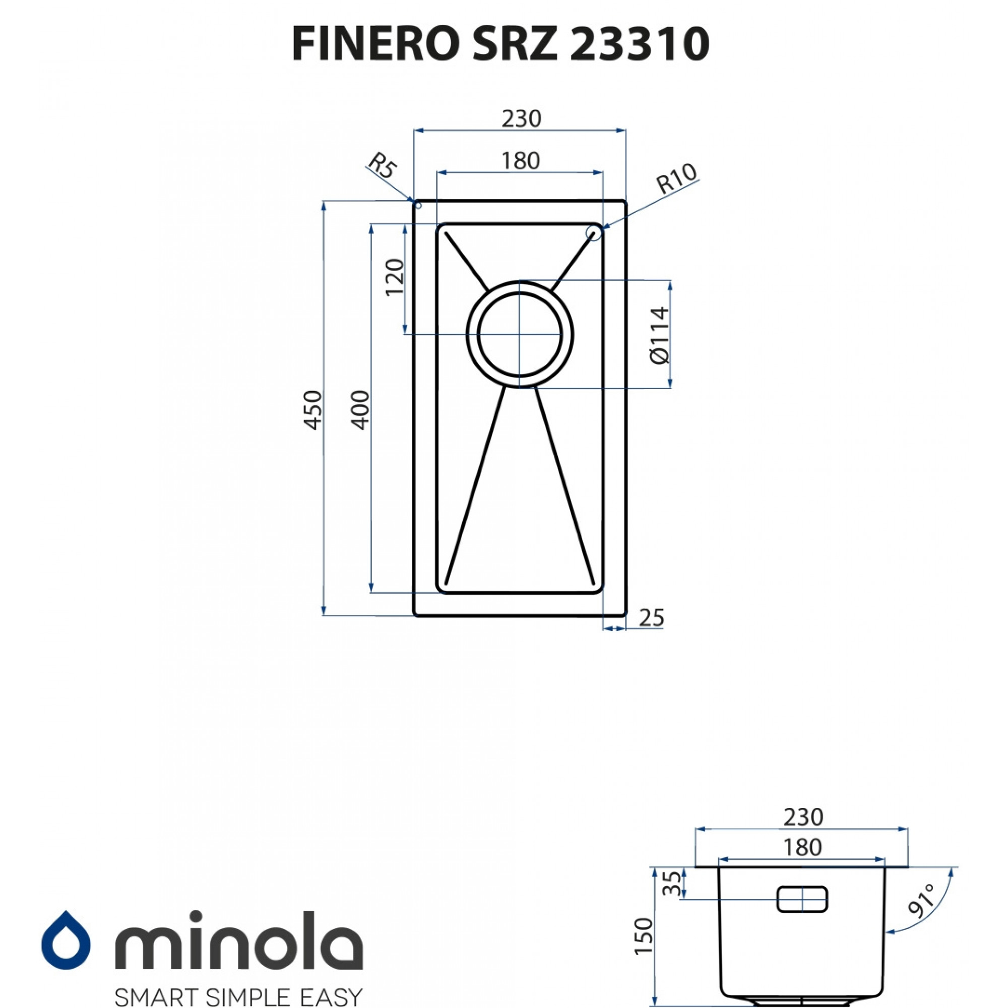 Мойка кухонная нержавеющая сталь MINOLA FINERO SRZ 23310 - фото 7