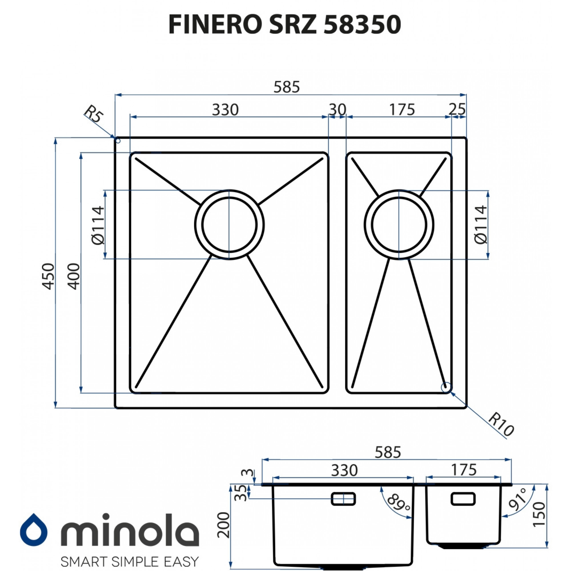 Мойка кухонная нержавеющая сталь MINOLA FINERO SRZ 58350 - фото 10