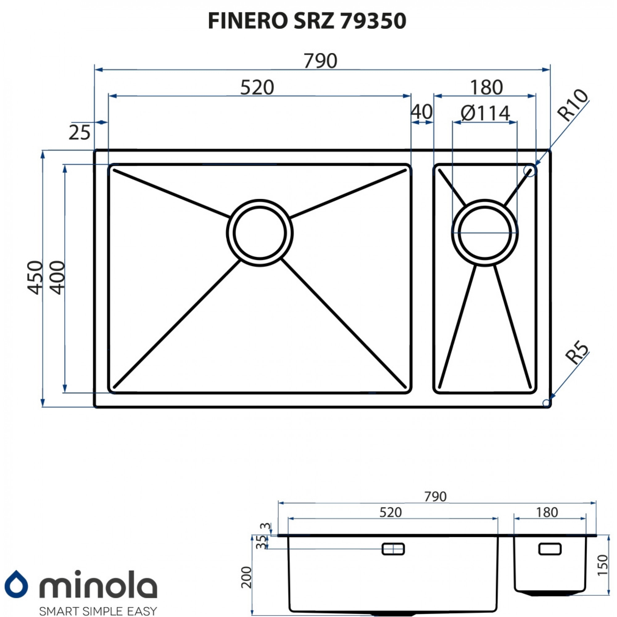 Мойка кухонная нержавеющая сталь MINOLA FINERO SRZ 79350 - фото 10