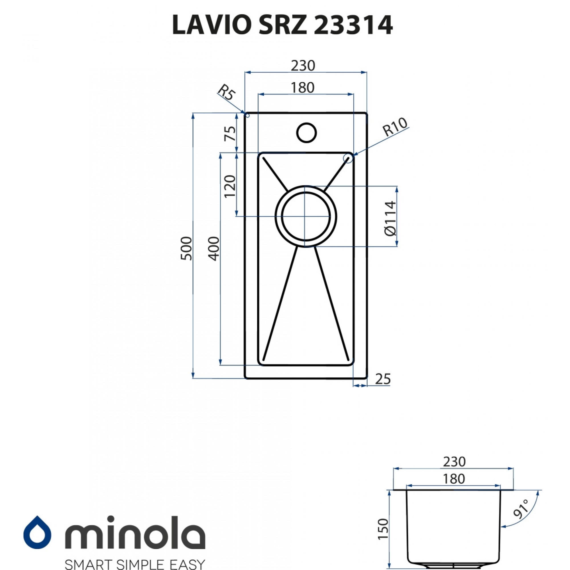 Мойка кухонная нержавеющая сталь MINOLA LAVIO SRZ 23314 - фото 7