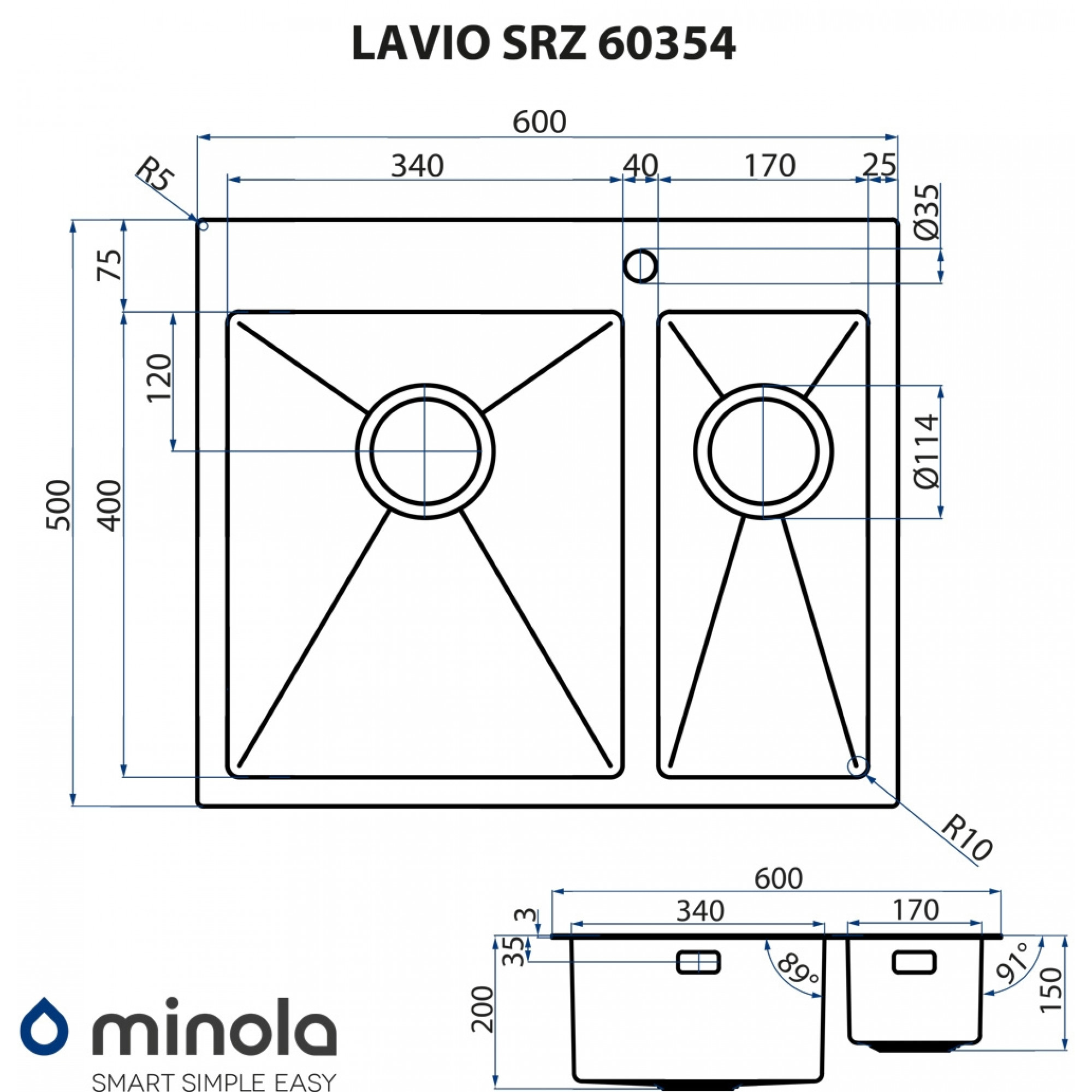 Мойка кухонная нержавеющая сталь MINOLA LAVIO SRZ 60354 - фото 10