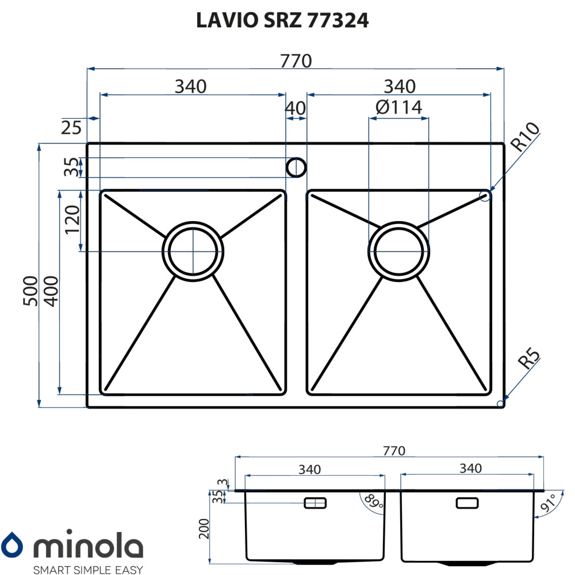 Мойка кухонная нержавеющая сталь MINOLA LAVIO SRZ 77324 - фото 10