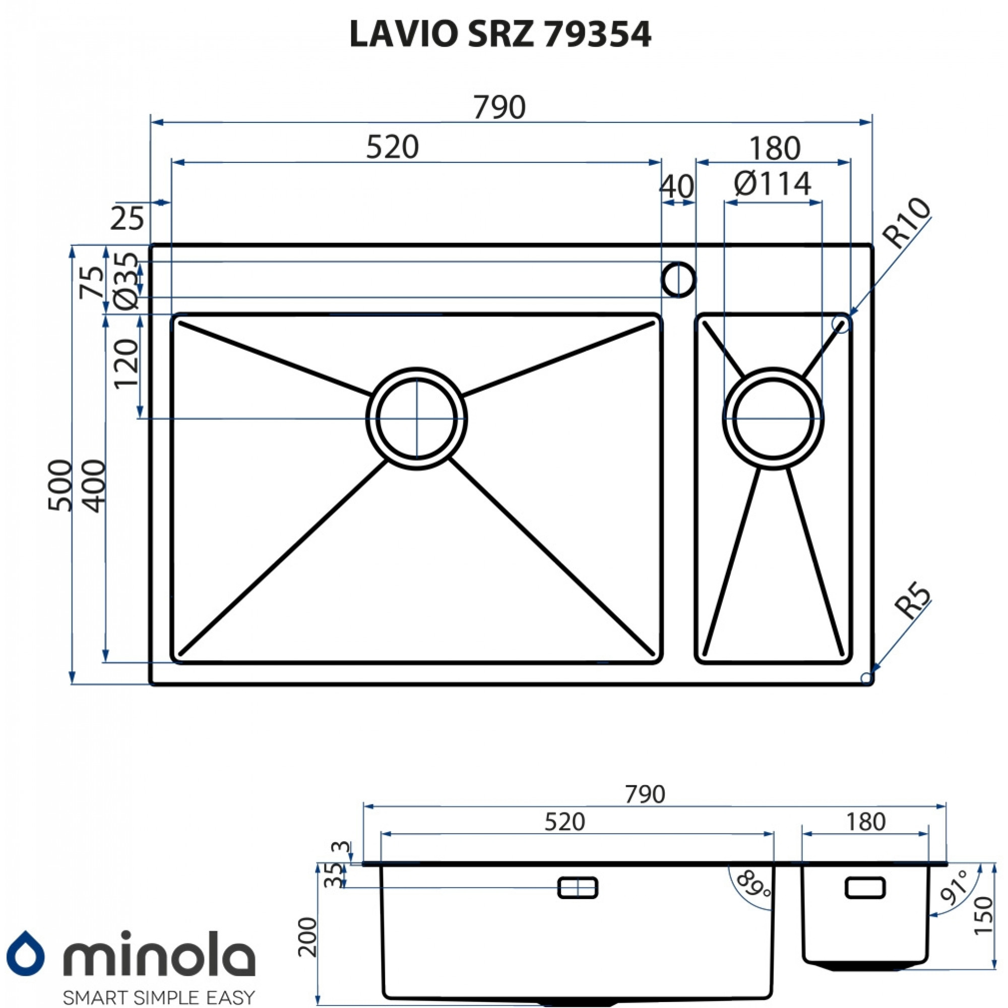 Мойка кухонная нержавеющая сталь MINOLA LAVIO SRZ 79354 - фото 10