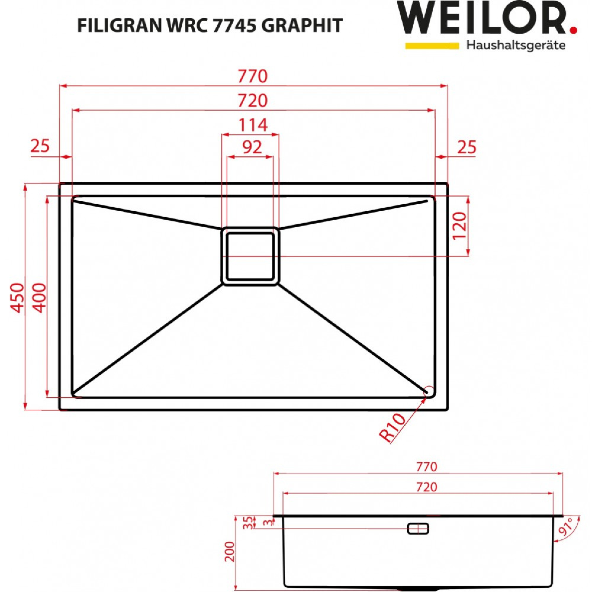 Мойка кухонная нержавеющая сталь WEILOR FILIGRAN WRC 7745 GRAPHIT (Цвет Нержавеющая сталь) - фото 10 Мойка кухонная нержавеющая сталь WEILOR FILIGRAN WRC 7745 GRAPHIT - фото 10