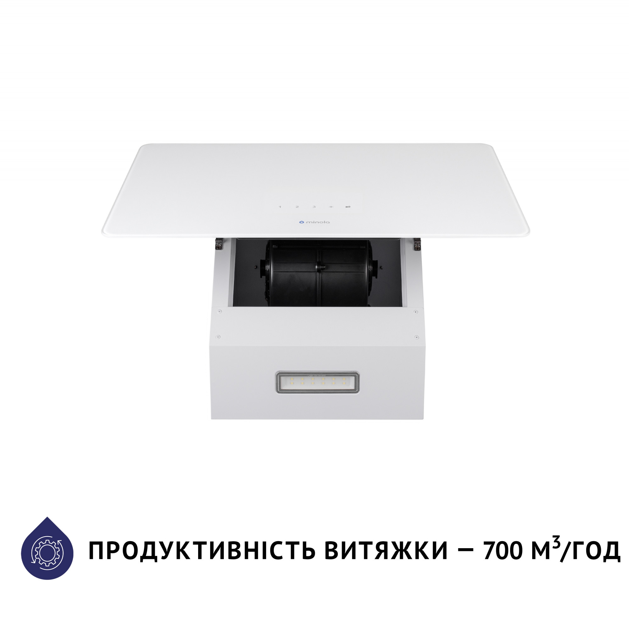 Вытяжка декоративная наклонная MINOLA HVS 5224 WH 700 LED (Цвет Белый) - фото 5 Вытяжка декоративная наклонная MINOLA HVS 5224 WH 700 LED - фото 5