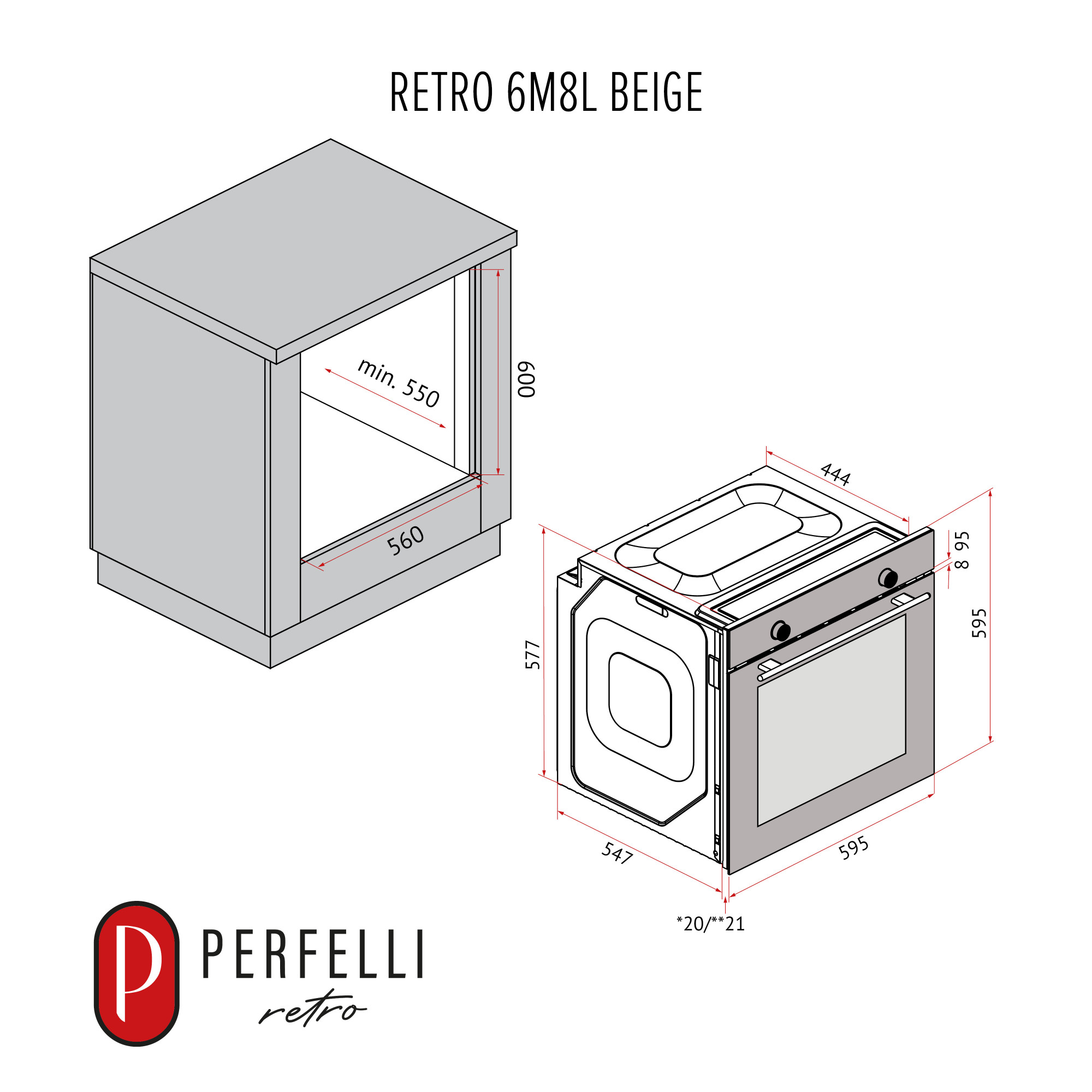 Духова шафа електрична PERFELLI RETRO 6M8L BEIGE - фото 20