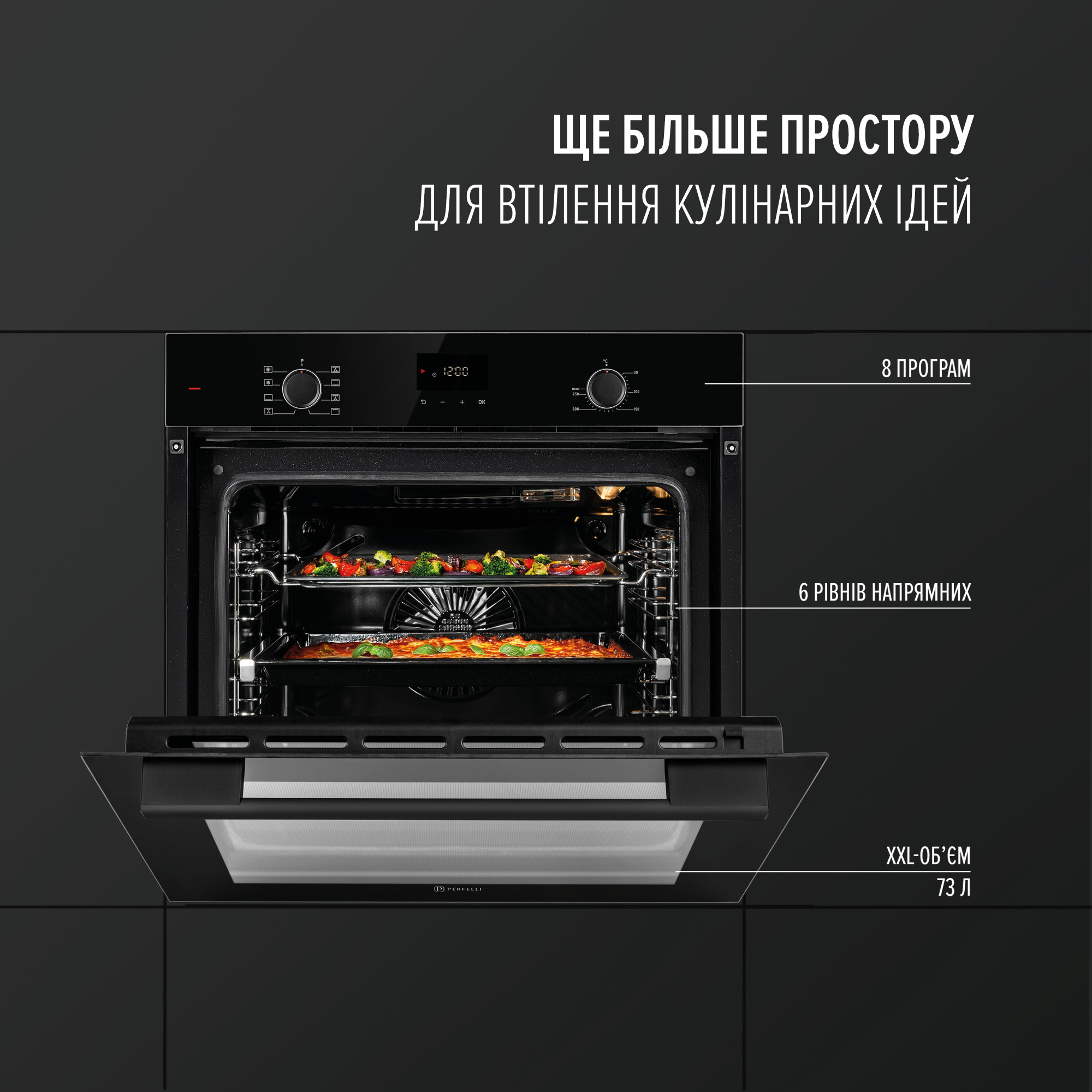 Духовой шкаф электрический PERFELLI PERLA 6D8S NERO (Цвет Черный) - фото 2 Духовой шкаф электрический PERFELLI PERLA 6D8S NERO - фото 2